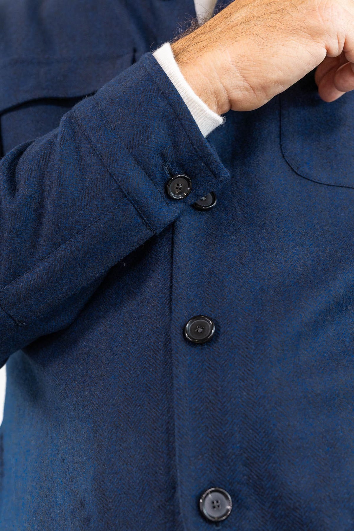 CESARE ATTOLINI Overshirt Spigata Tessuto Drapperia Lana Blu