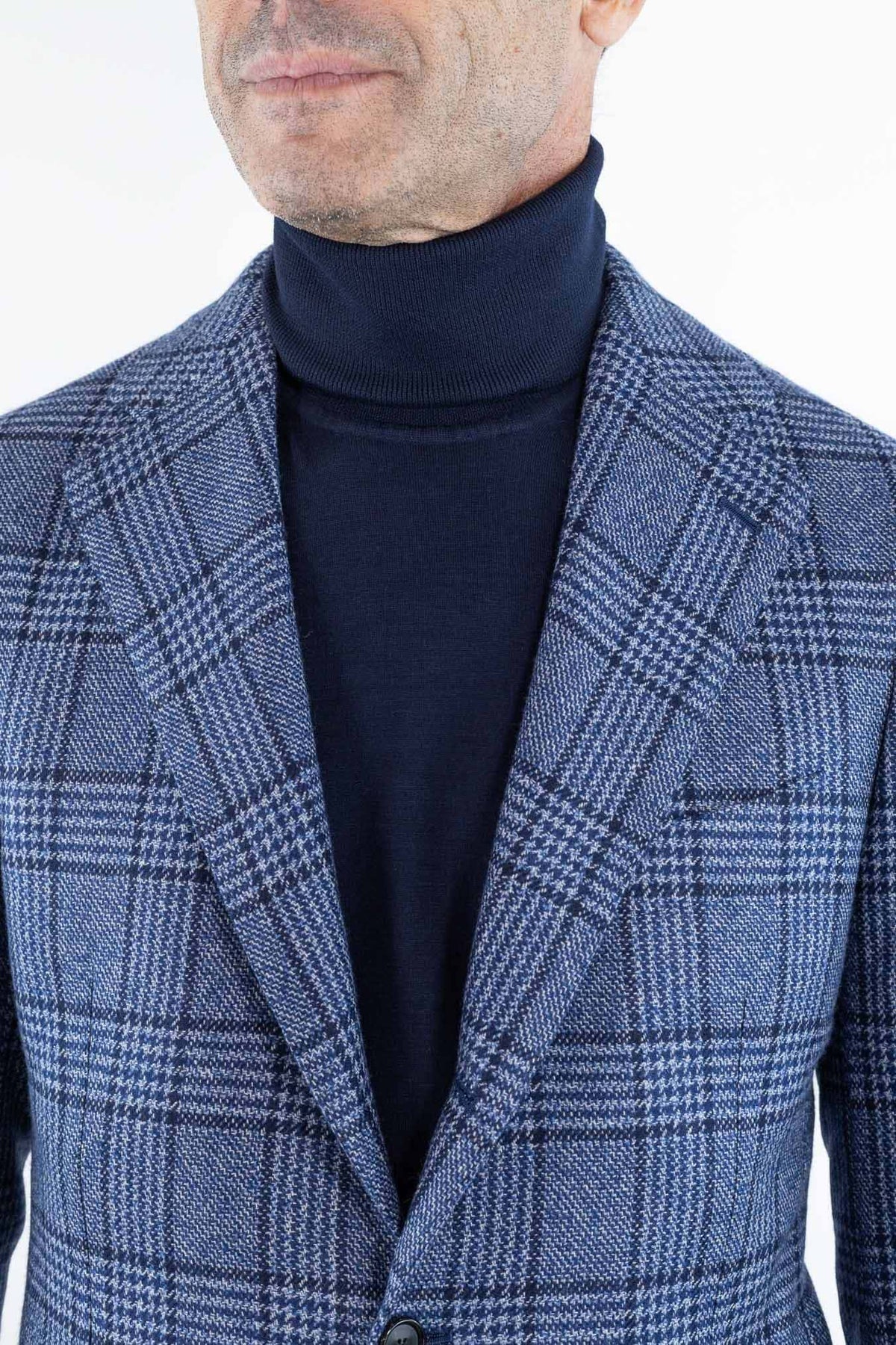 CESARE ATTOLINI Giacca Principe di Galles Cashmere Blu