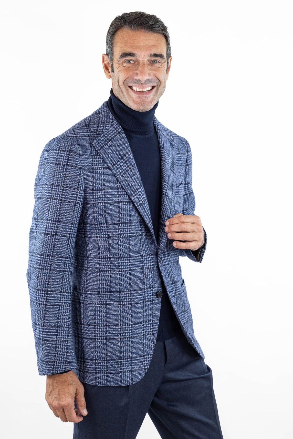 CESARE ATTOLINI Giacca Principe di Galles Cashmere Blu