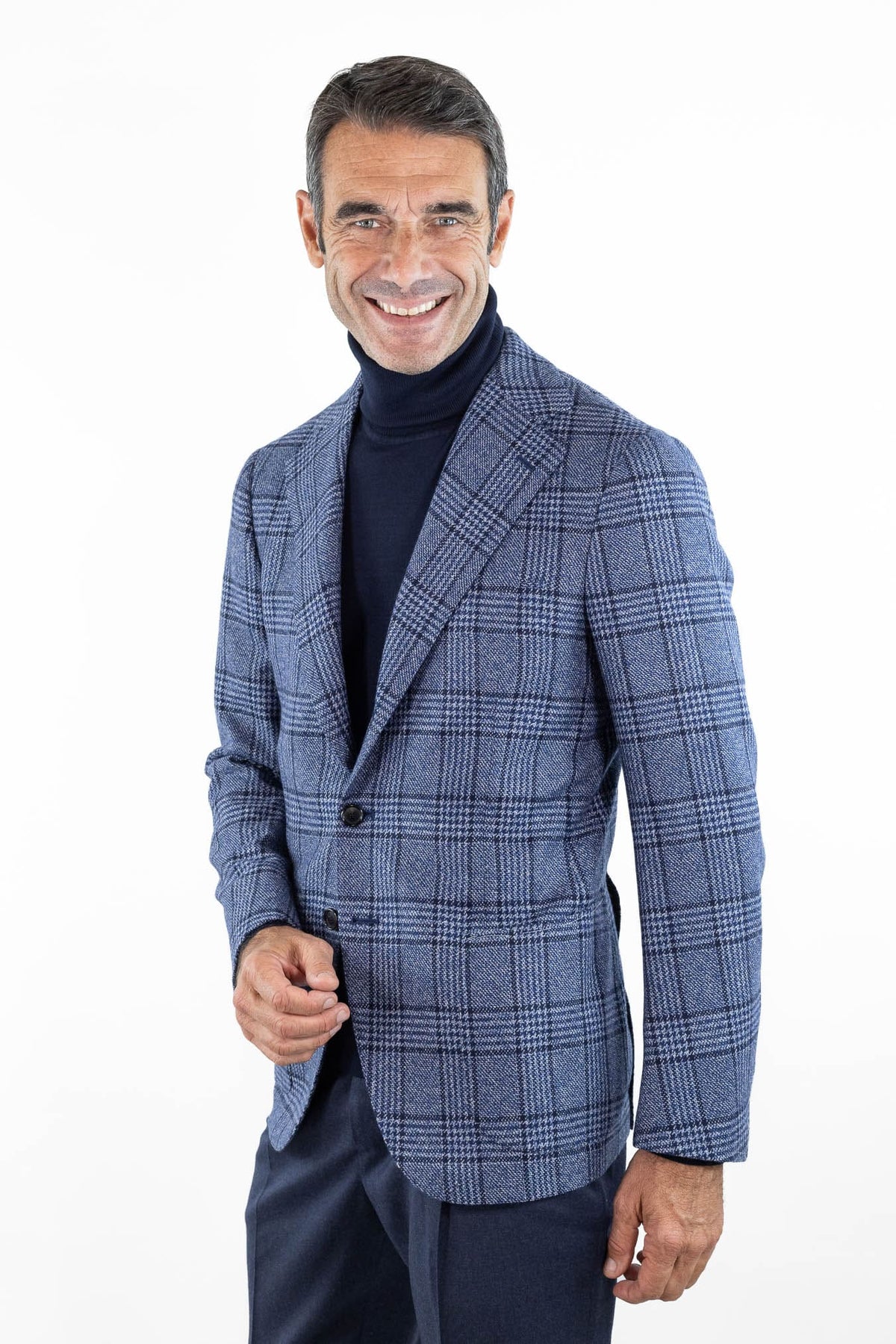 CESARE ATTOLINI Giacca Principe di Galles Cashmere Blu