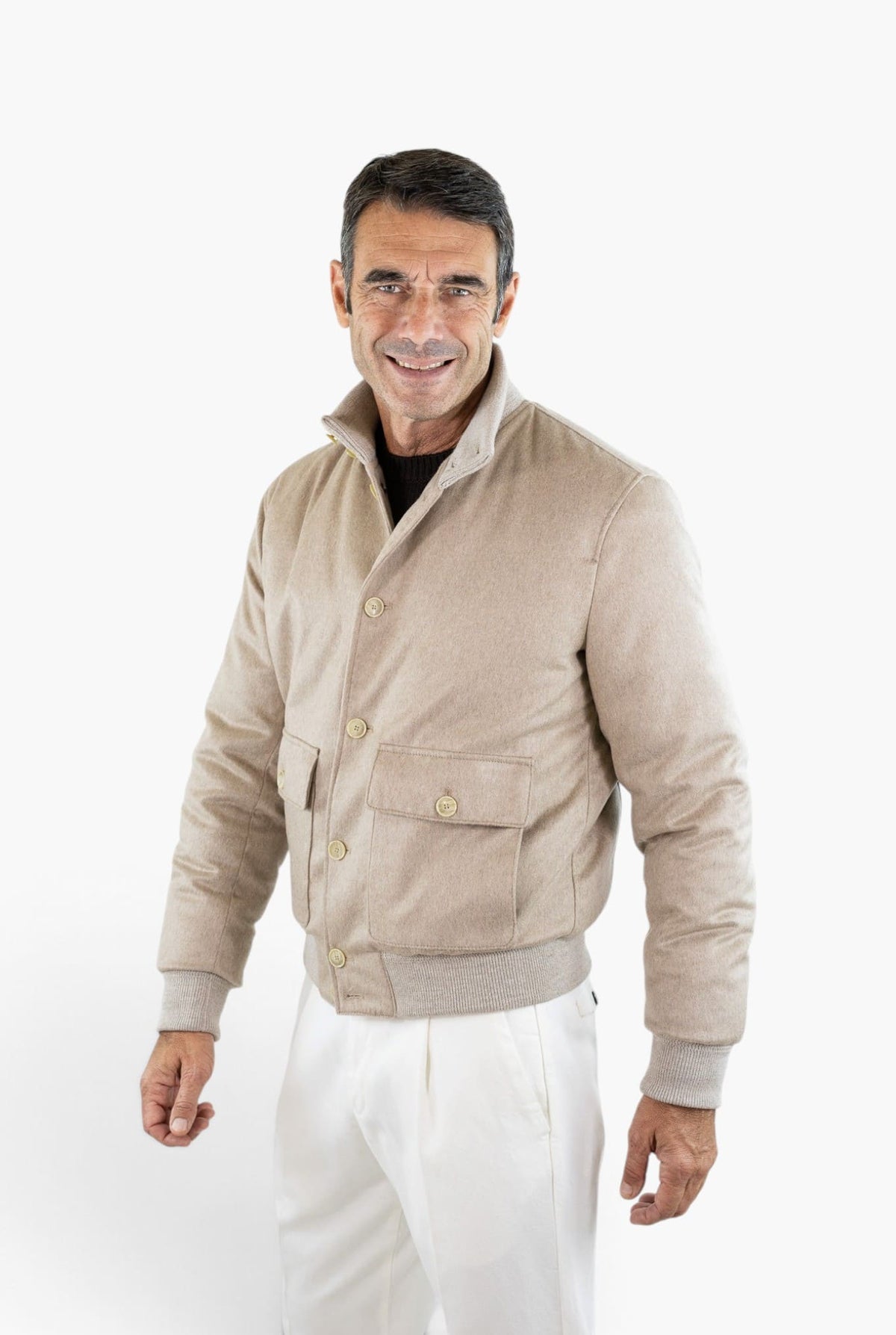 CONTRASTWAY Bomber "Bugatti" Cashmere Piuma D'Oca Beige
