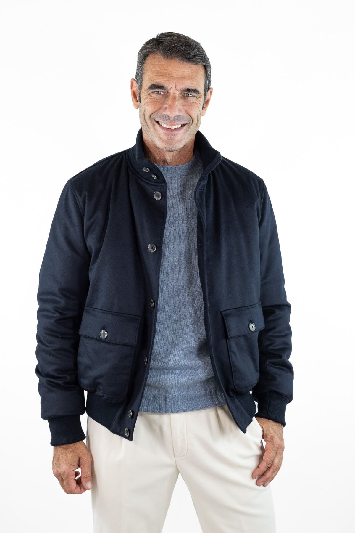CONTRASTWAY Bomber "Bugatti" Cashmere Piuma D'Oca Blu
