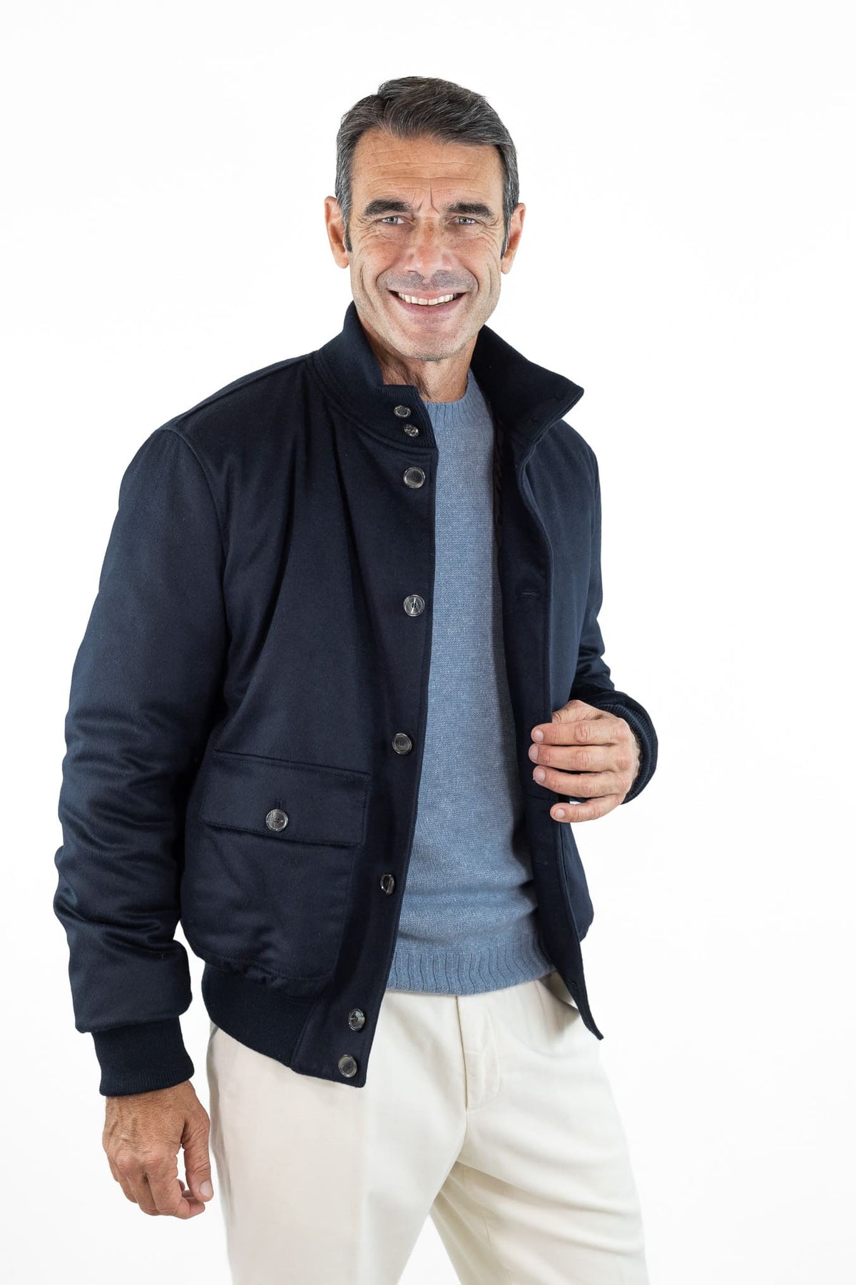 CONTRASTWAY Bomber "Bugatti" Cashmere Piuma D'Oca Blu