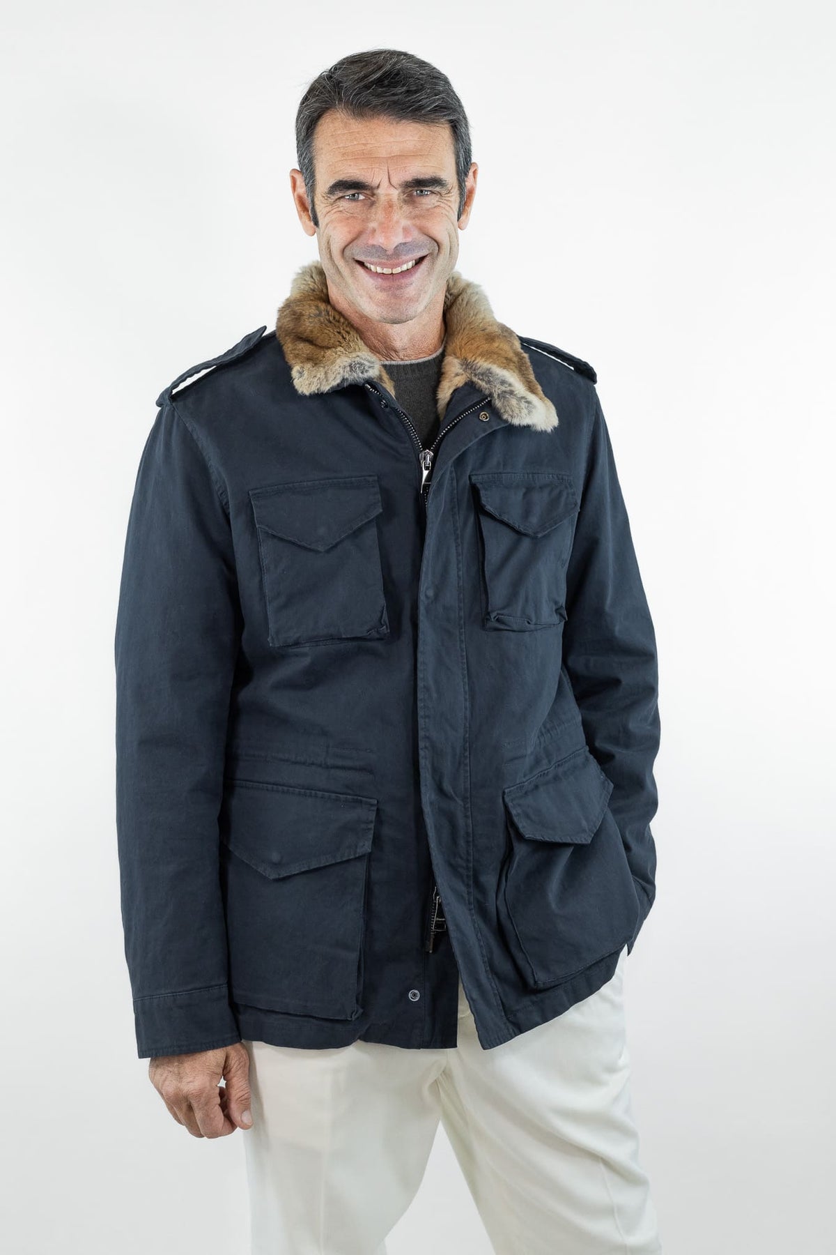 DRUMOHR Field Jacket Cotone Blu con Lapin Removibile