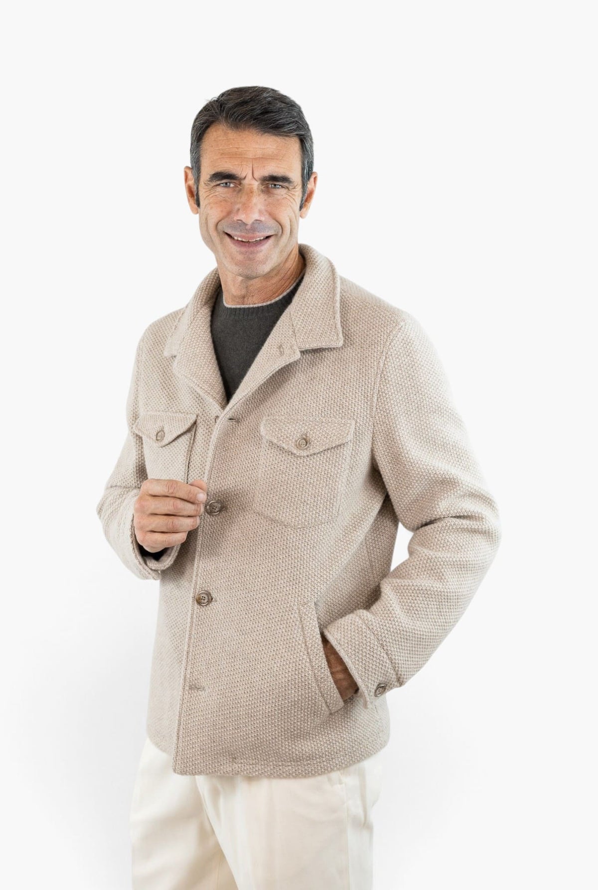 FEDELI Giacca in Maglia Lana Cashmere Sabbia