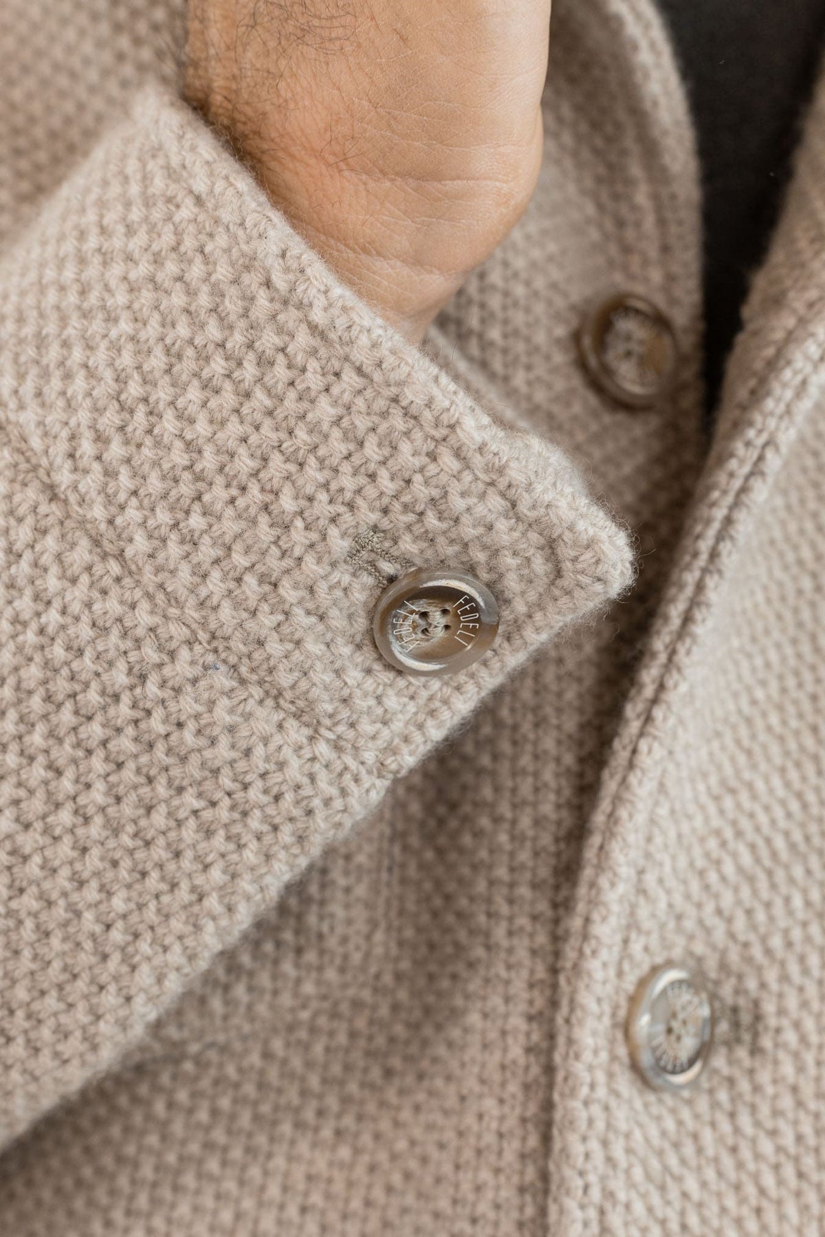 FEDELI Giacca in Maglia Lana Cashmere Sabbia