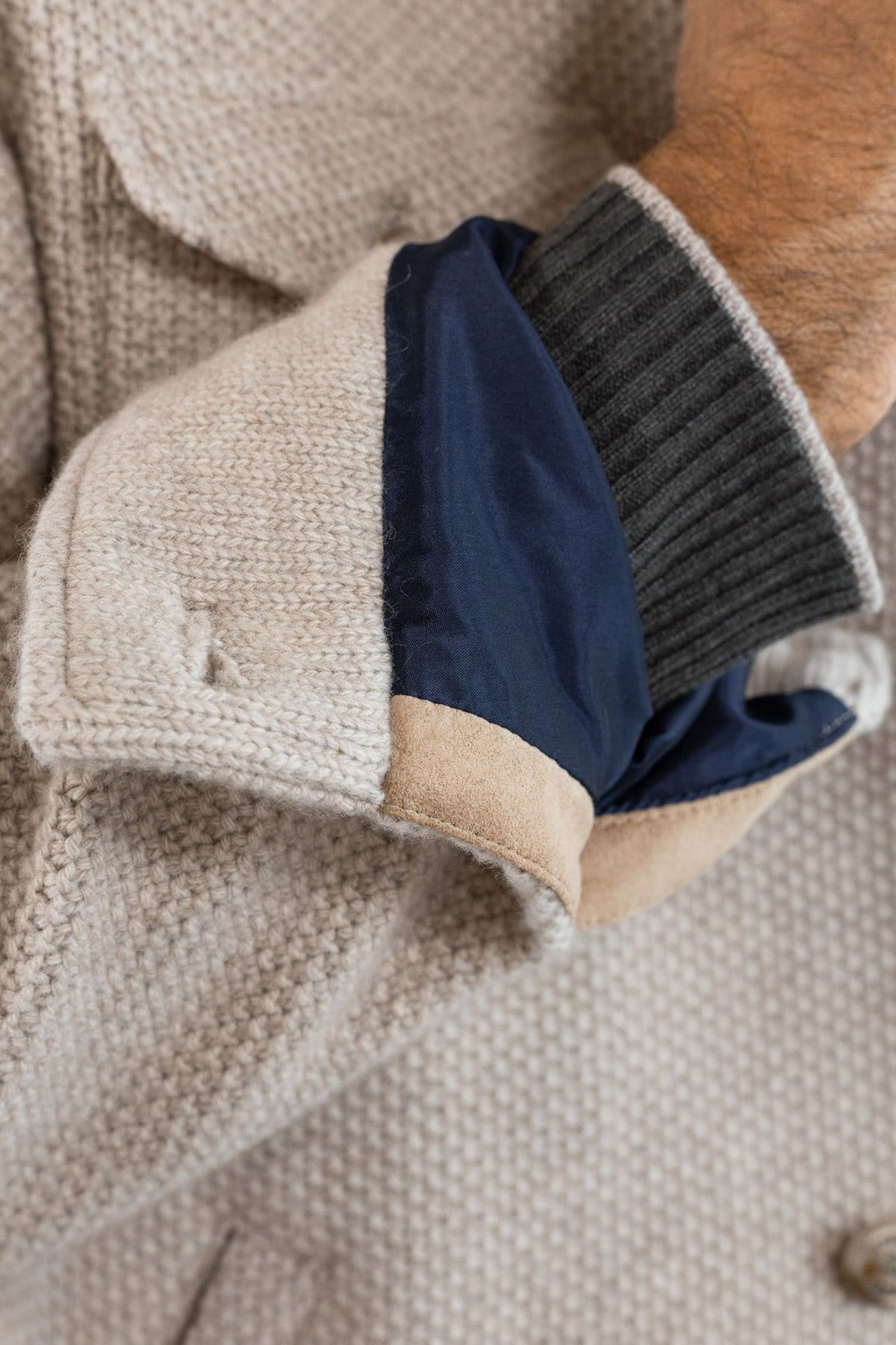 FEDELI Giacca in Maglia Lana Cashmere Sabbia