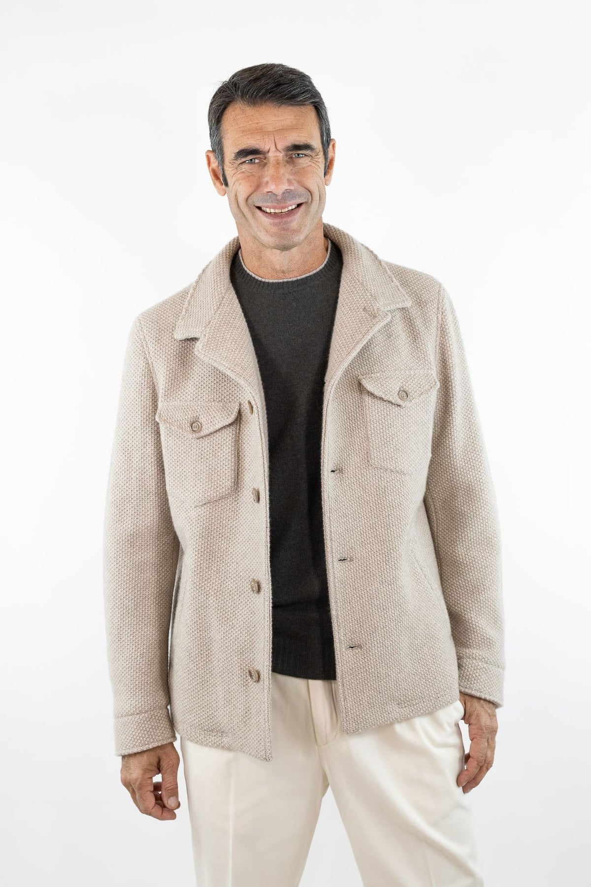 FEDELI Giacca in Maglia Lana Cashmere Sabbia
