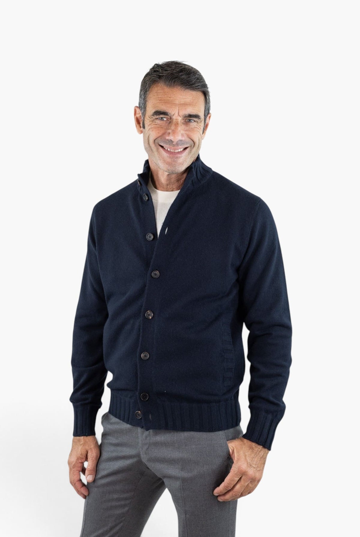 FIORONI Bomber Maglia Cashmere "Duvet" Blu Navy