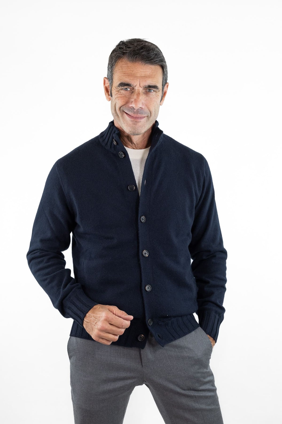 FIORONI Bomber Maglia Cashmere "Duvet" Blu Navy