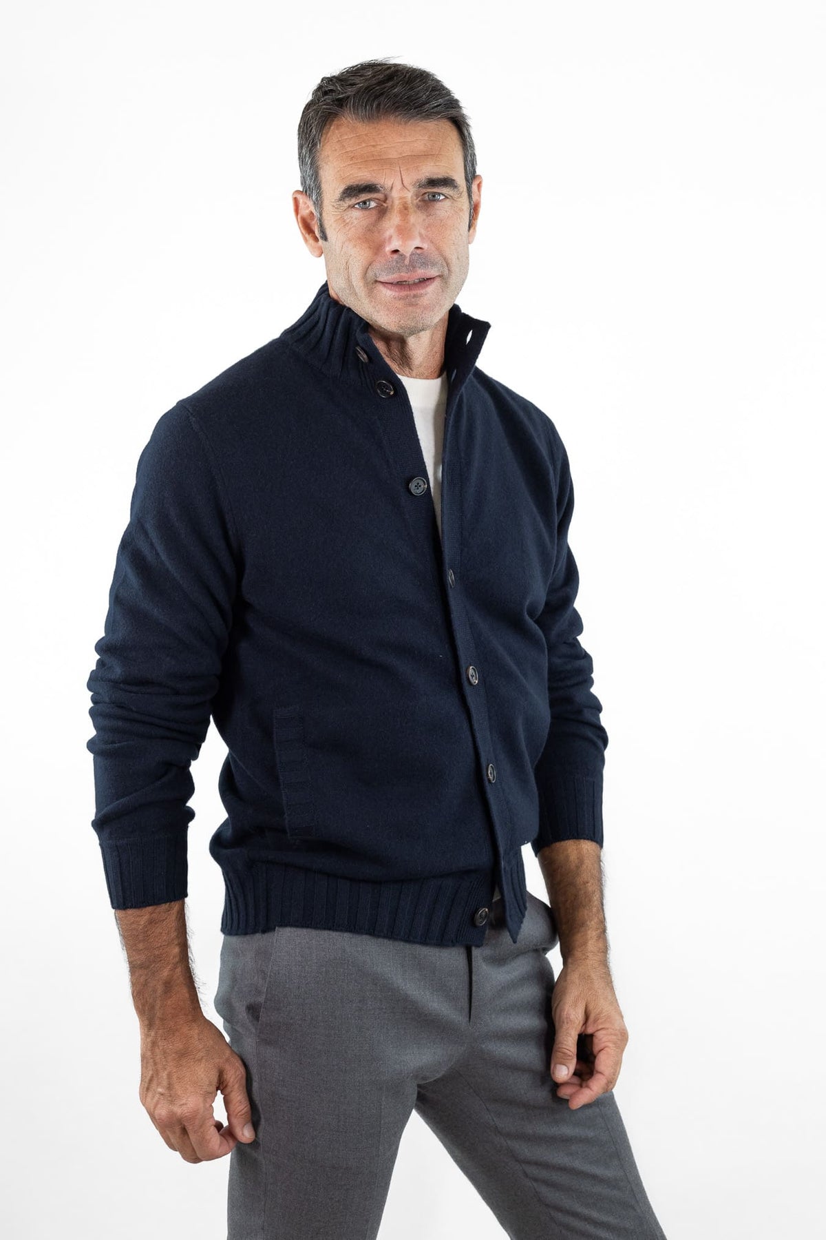 FIORONI Bomber Maglia Cashmere "Duvet" Blu Navy