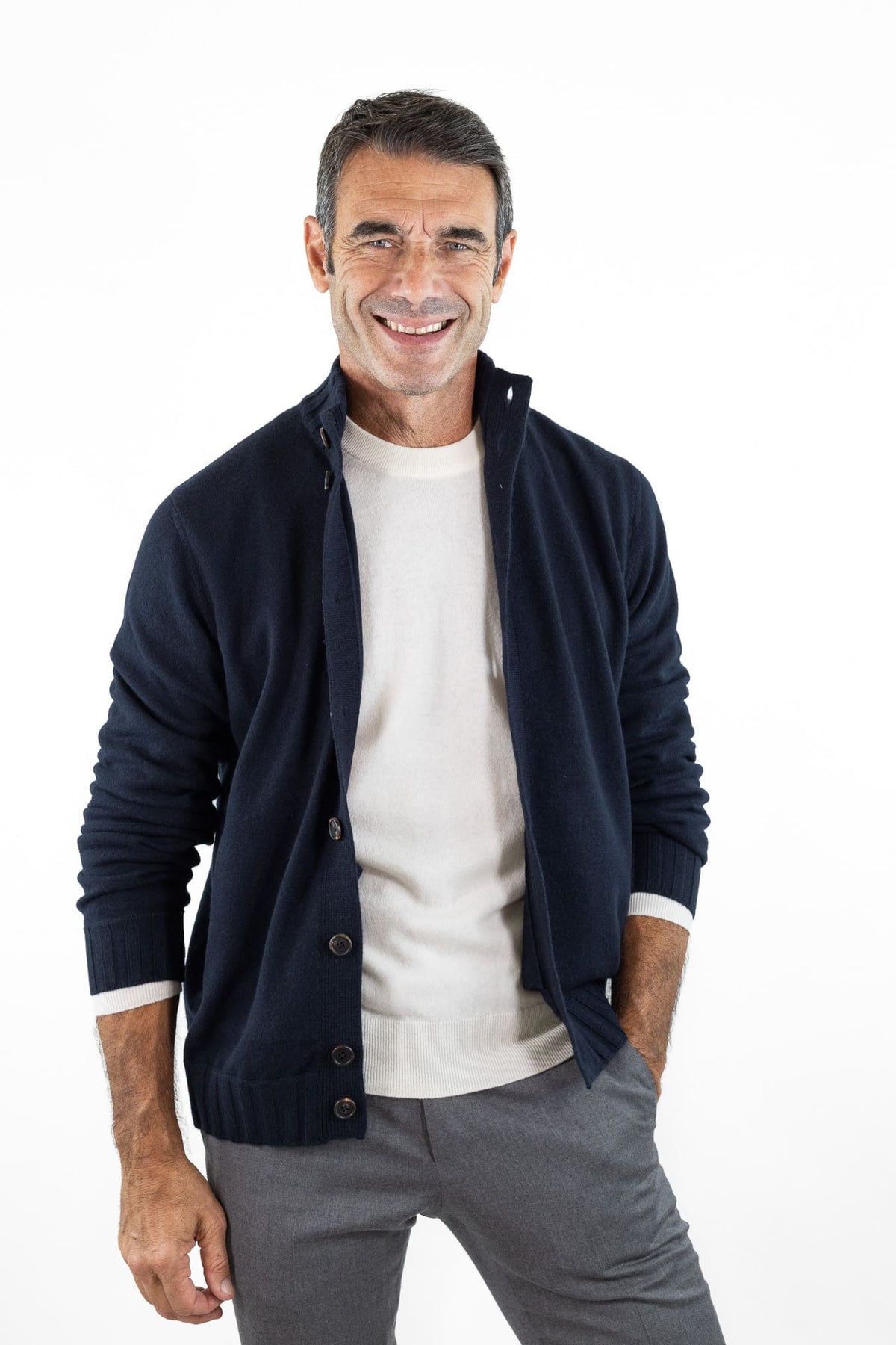 FIORONI Bomber Maglia Cashmere "Duvet" Blu Navy
