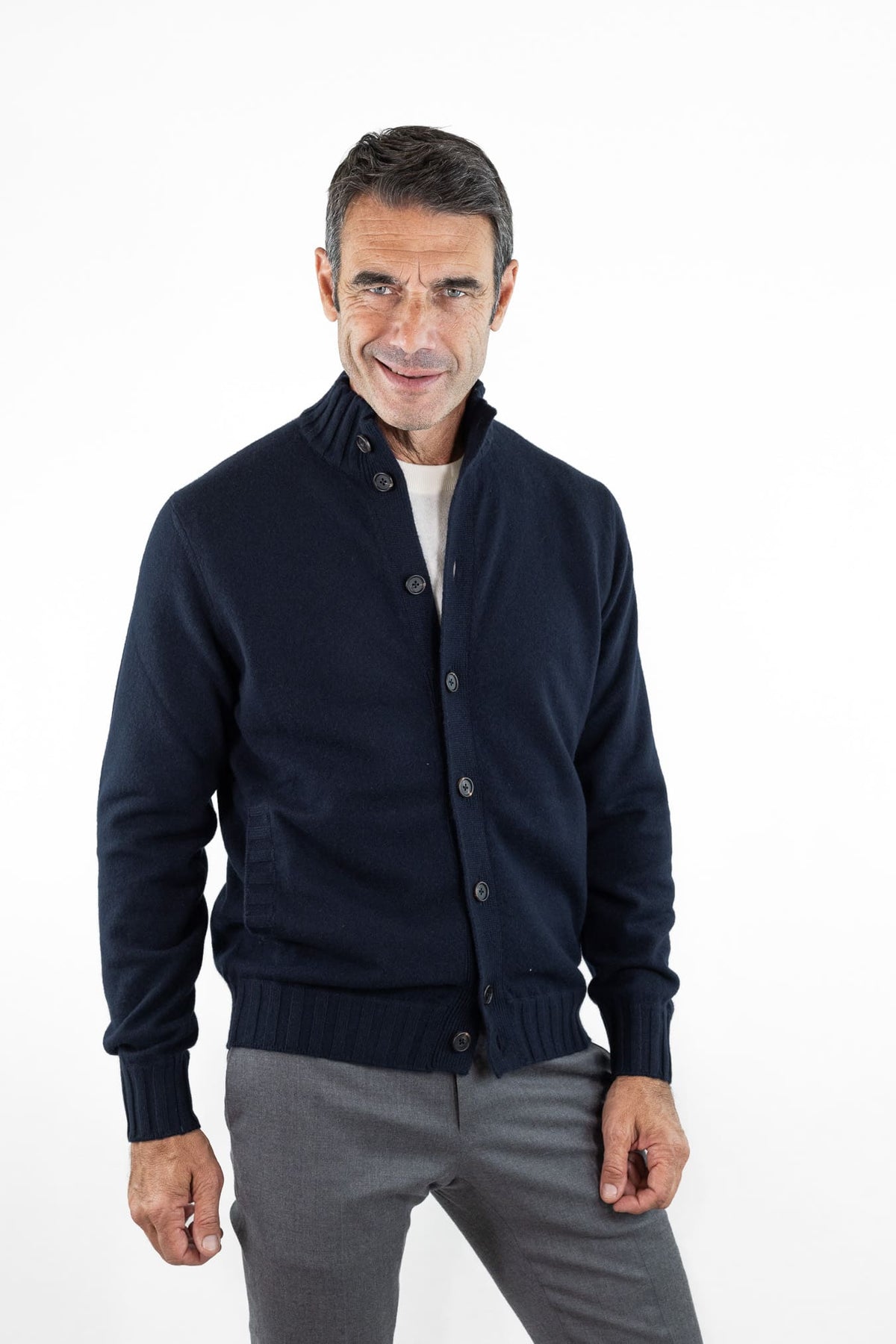 FIORONI Bomber Maglia Cashmere "Duvet" Blu Navy
