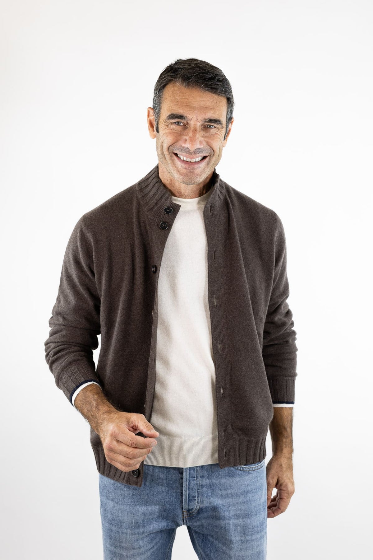 FIORONI Bomber Maglia Cashmere "Duvet" Moro