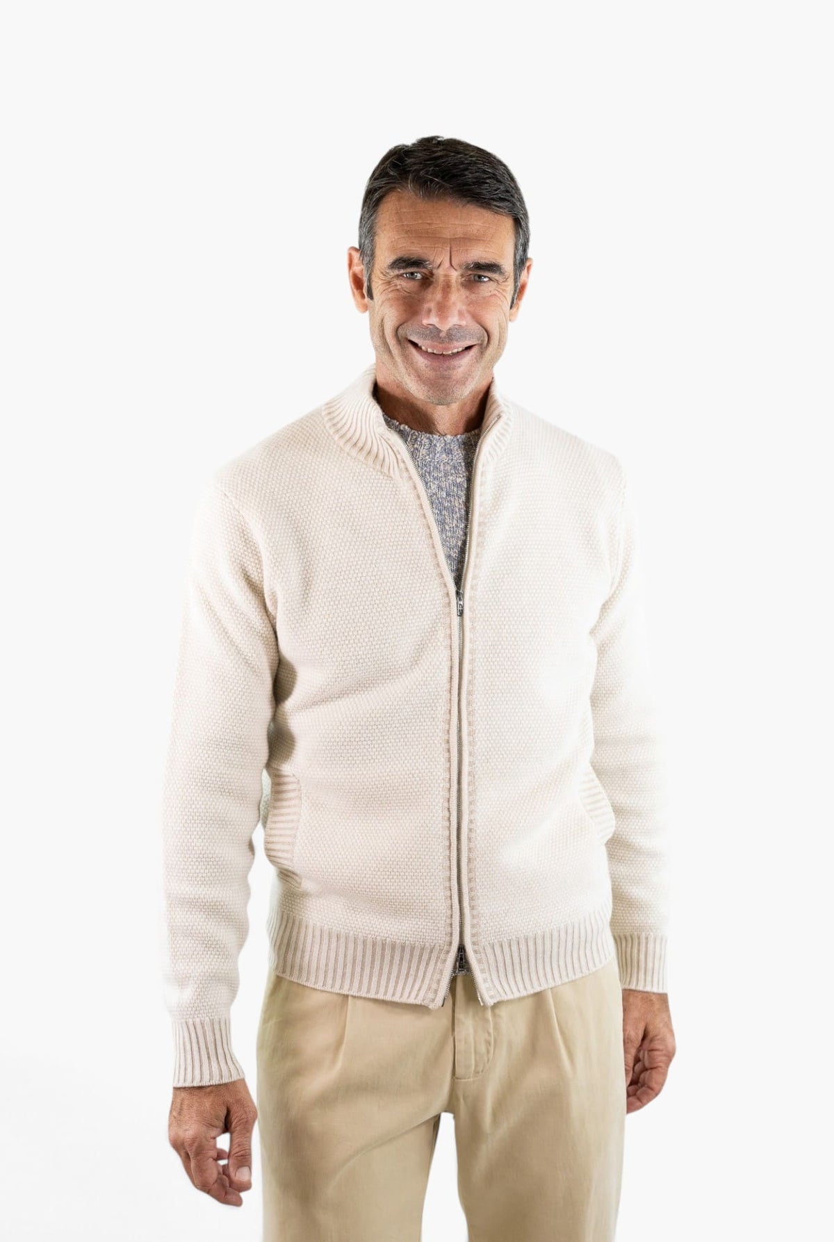 FIORONI Bomber Full Zip Cashmere Bianco Panna