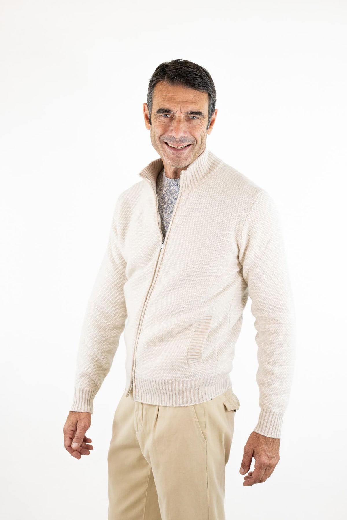 FIORONI Bomber Full Zip Cashmere Bianco Panna