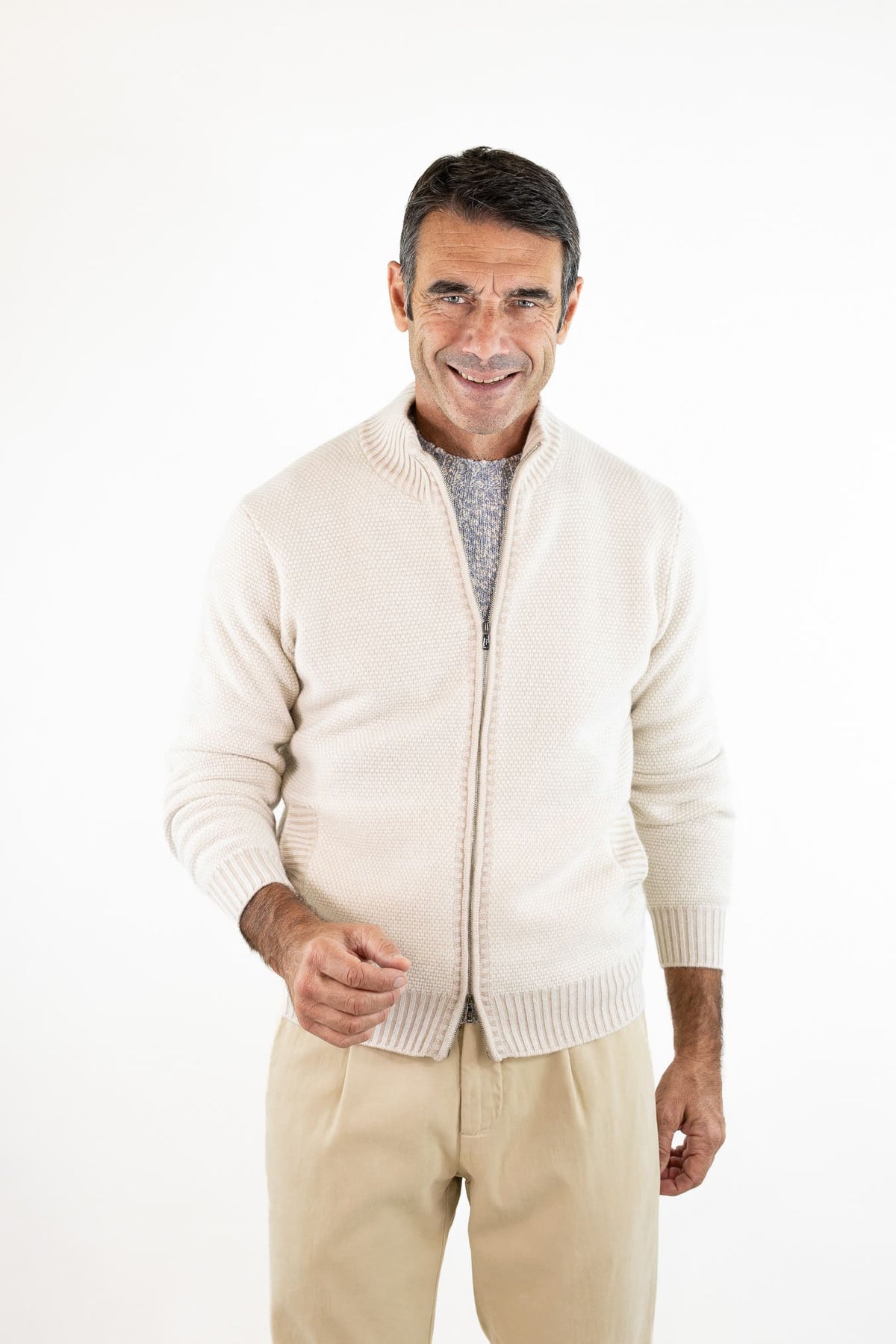 FIORONI Bomber Full Zip Cashmere Bianco Panna