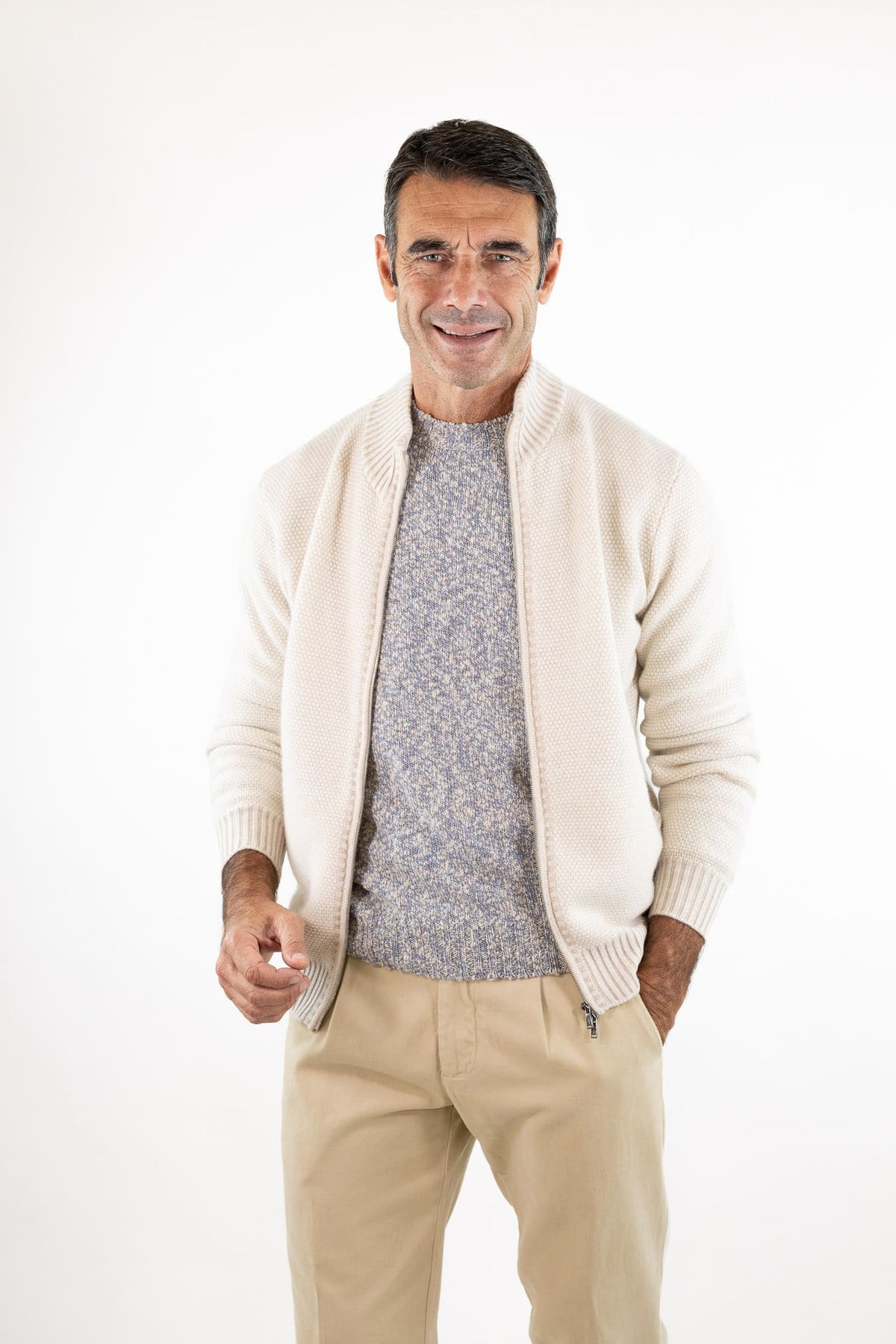FIORONI Bomber Full Zip Cashmere Bianco Panna