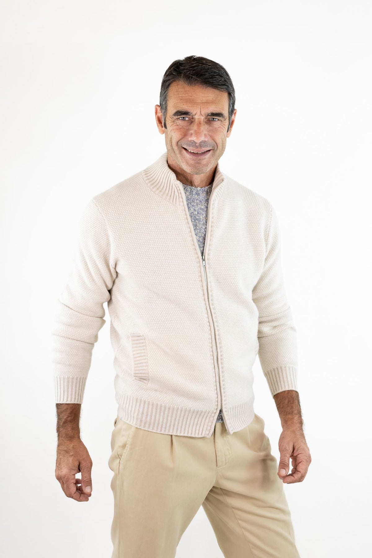 FIORONI Bomber Full Zip Cashmere Bianco Panna