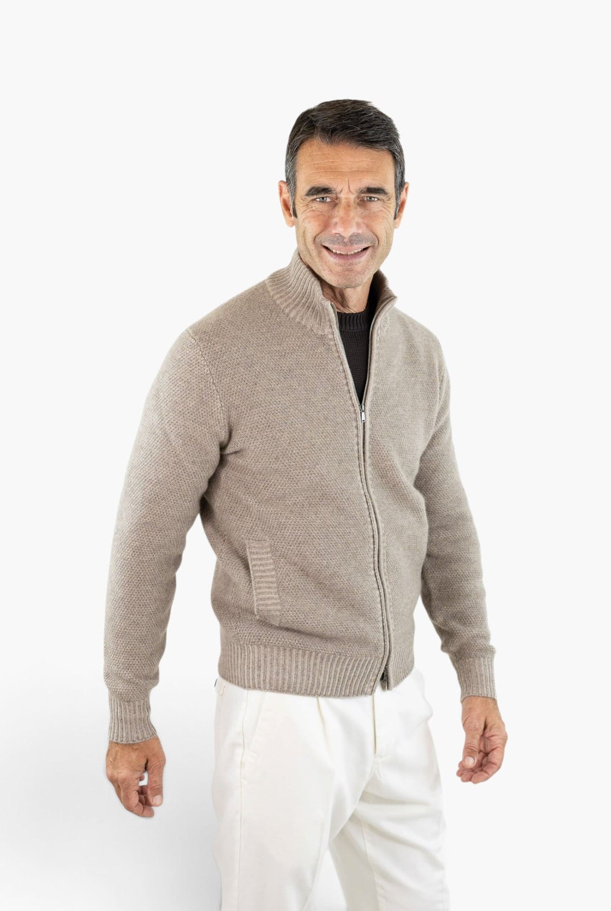 FIORONI Bomber Full Zip Cashmere Tortora