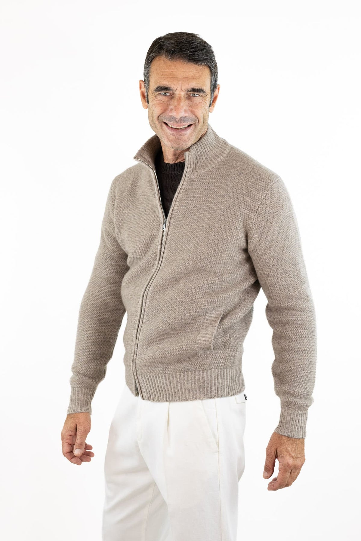 FIORONI Bomber Full Zip Cashmere Tortora