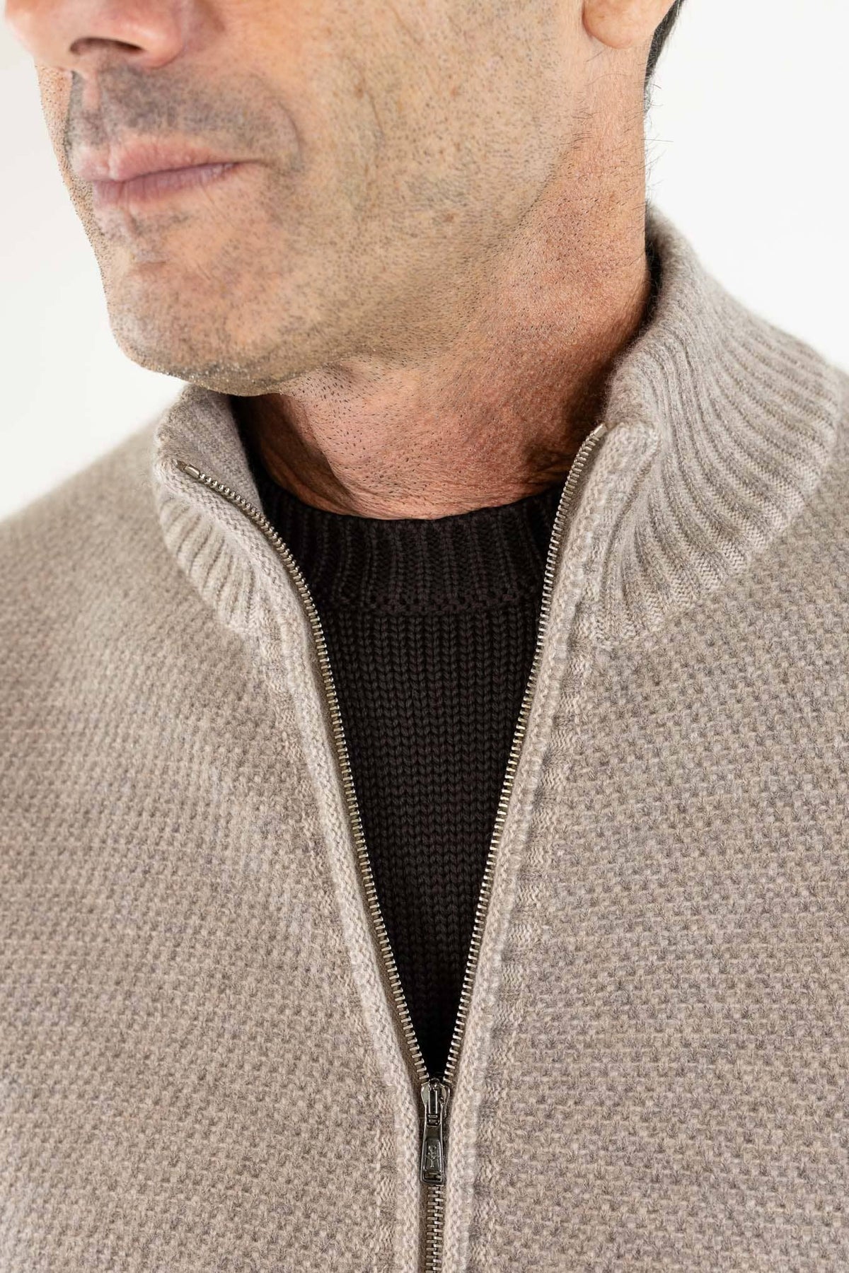 FIORONI Bomber Full Zip Cashmere Tortora