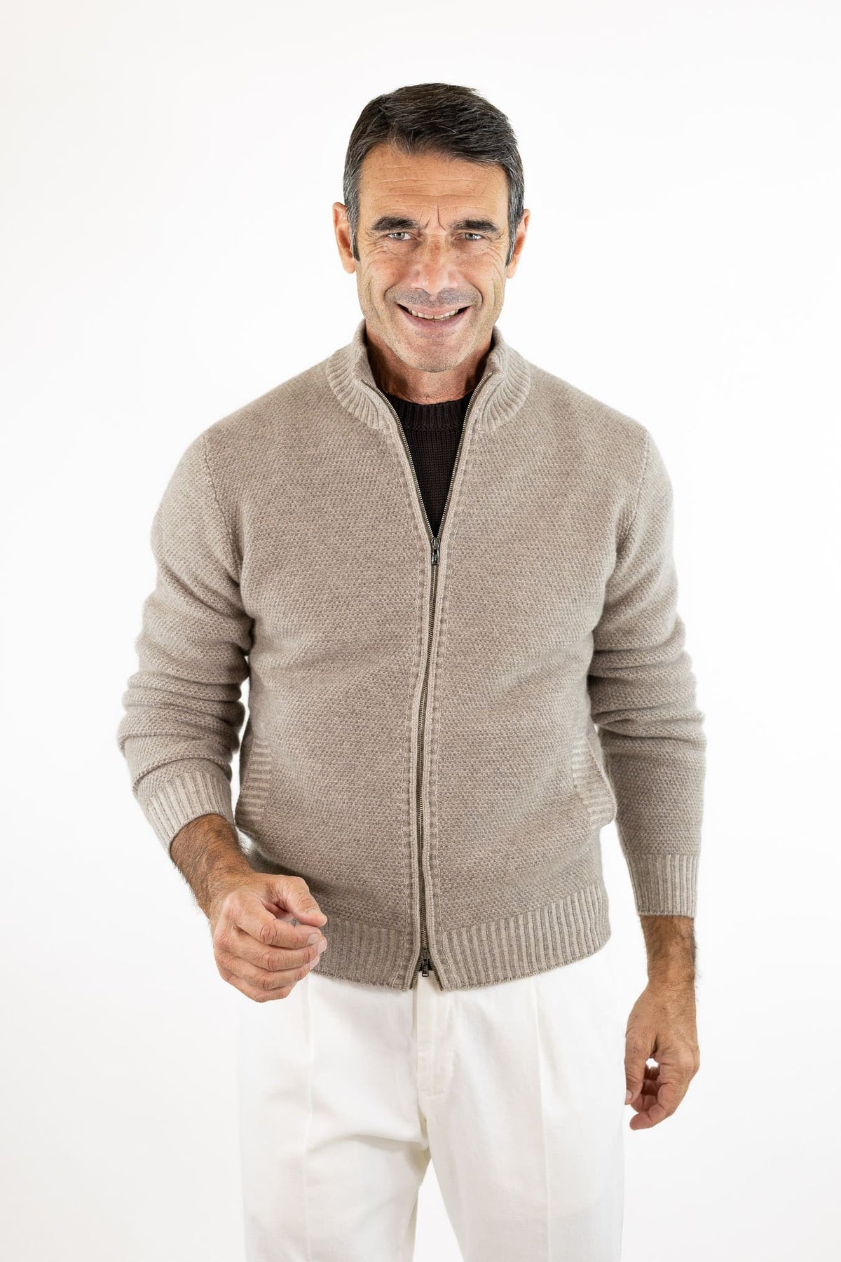 FIORONI Bomber Full Zip Cashmere Tortora