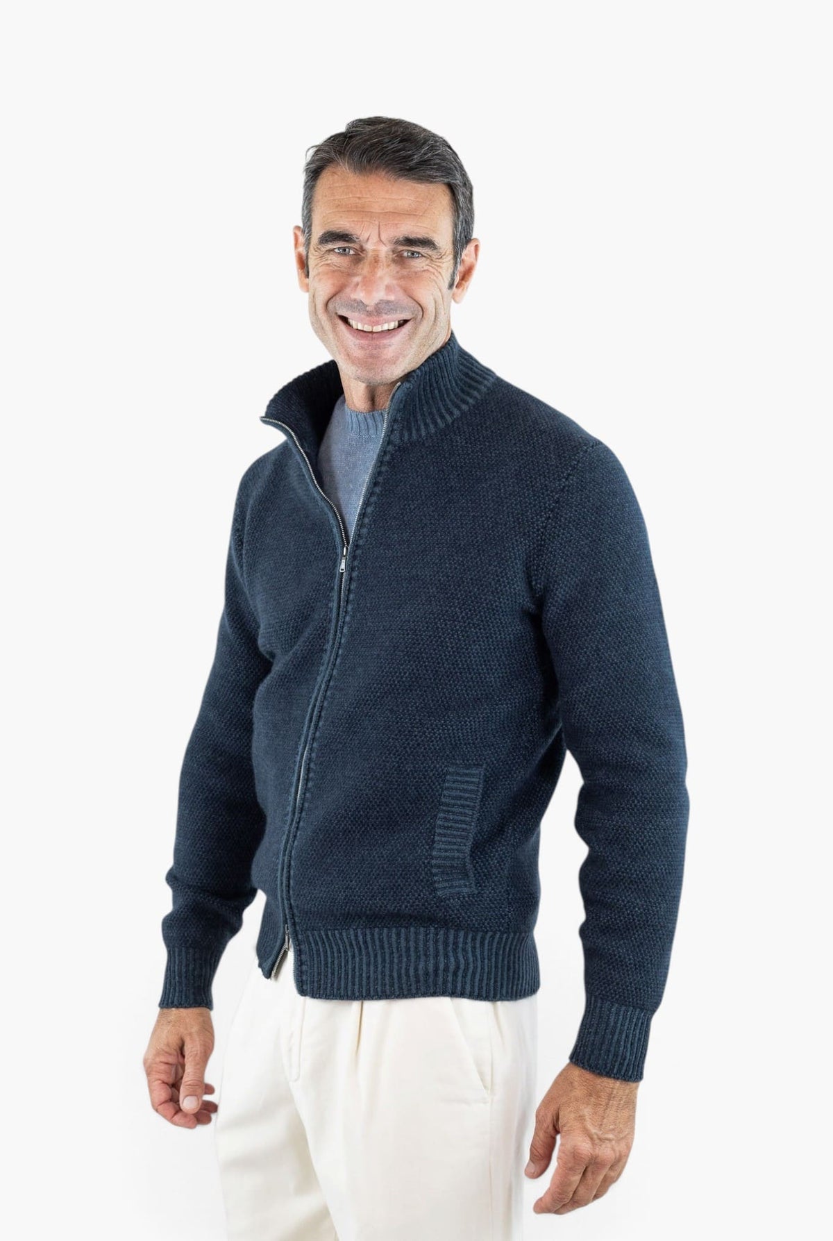 FIORONI Bomber Full Zip Cashmere Blu
