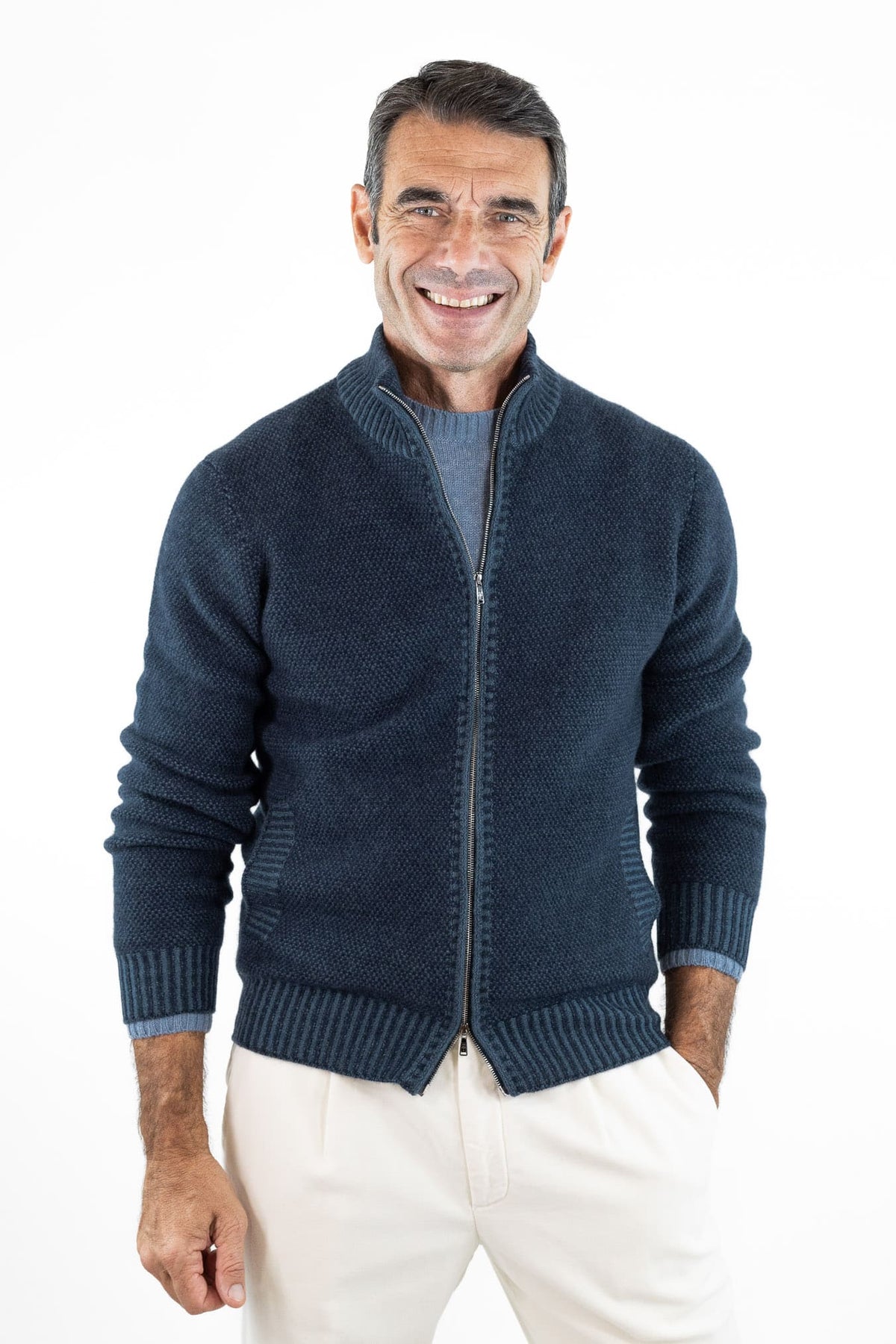 FIORONI Bomber Full Zip Cashmere Blu