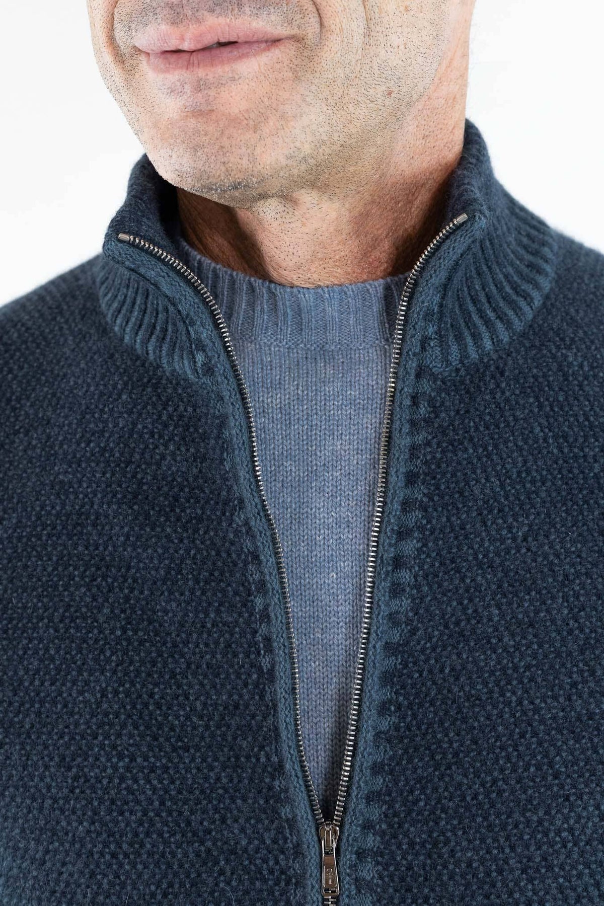 FIORONI Bomber Full Zip Cashmere Blu