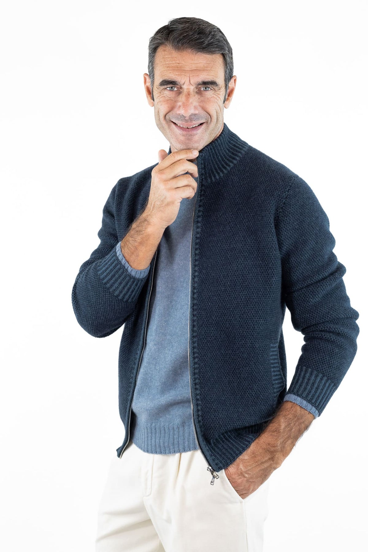 FIORONI Bomber Full Zip Cashmere Blu