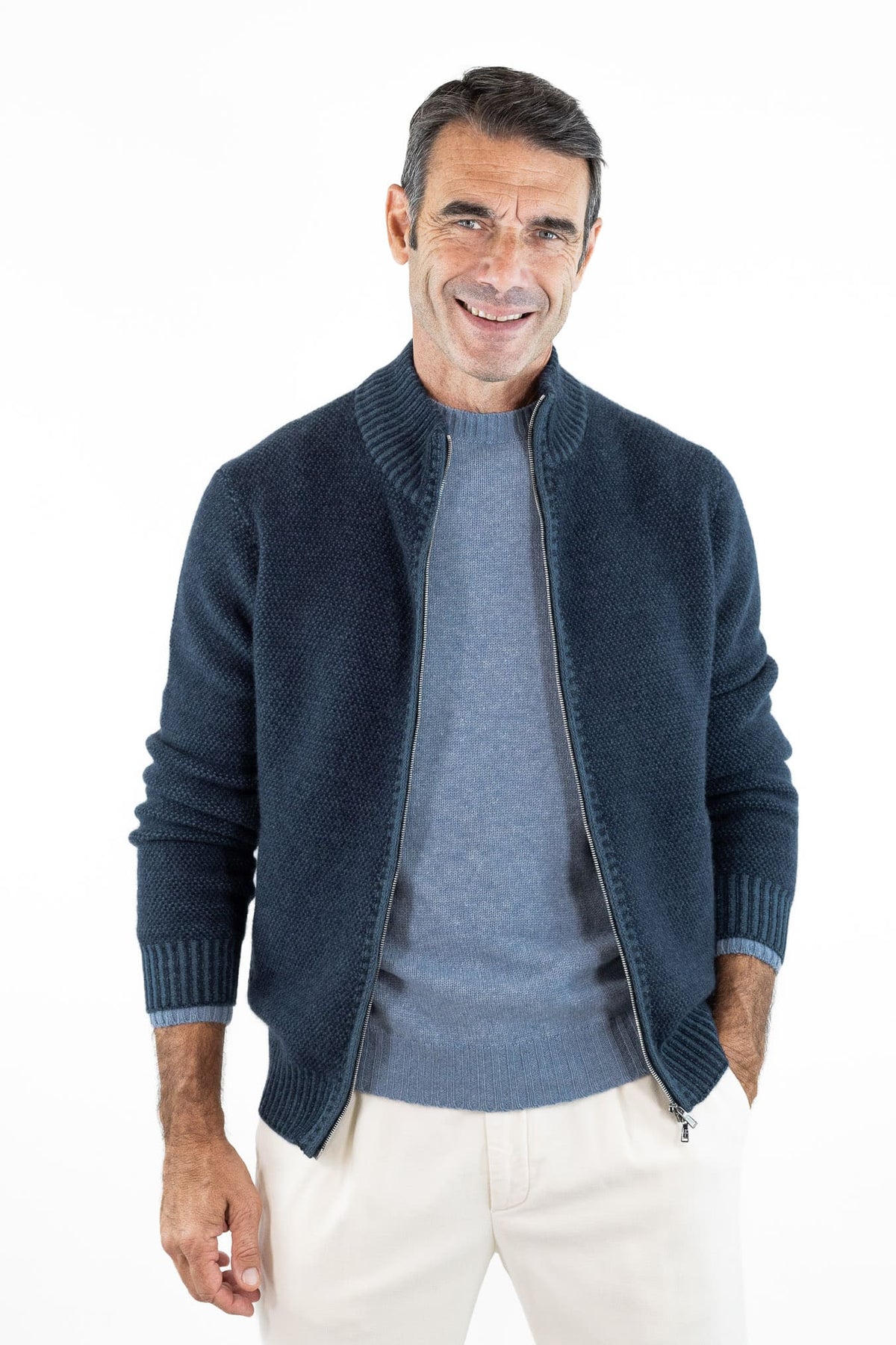 FIORONI Bomber Full Zip Cashmere Blu