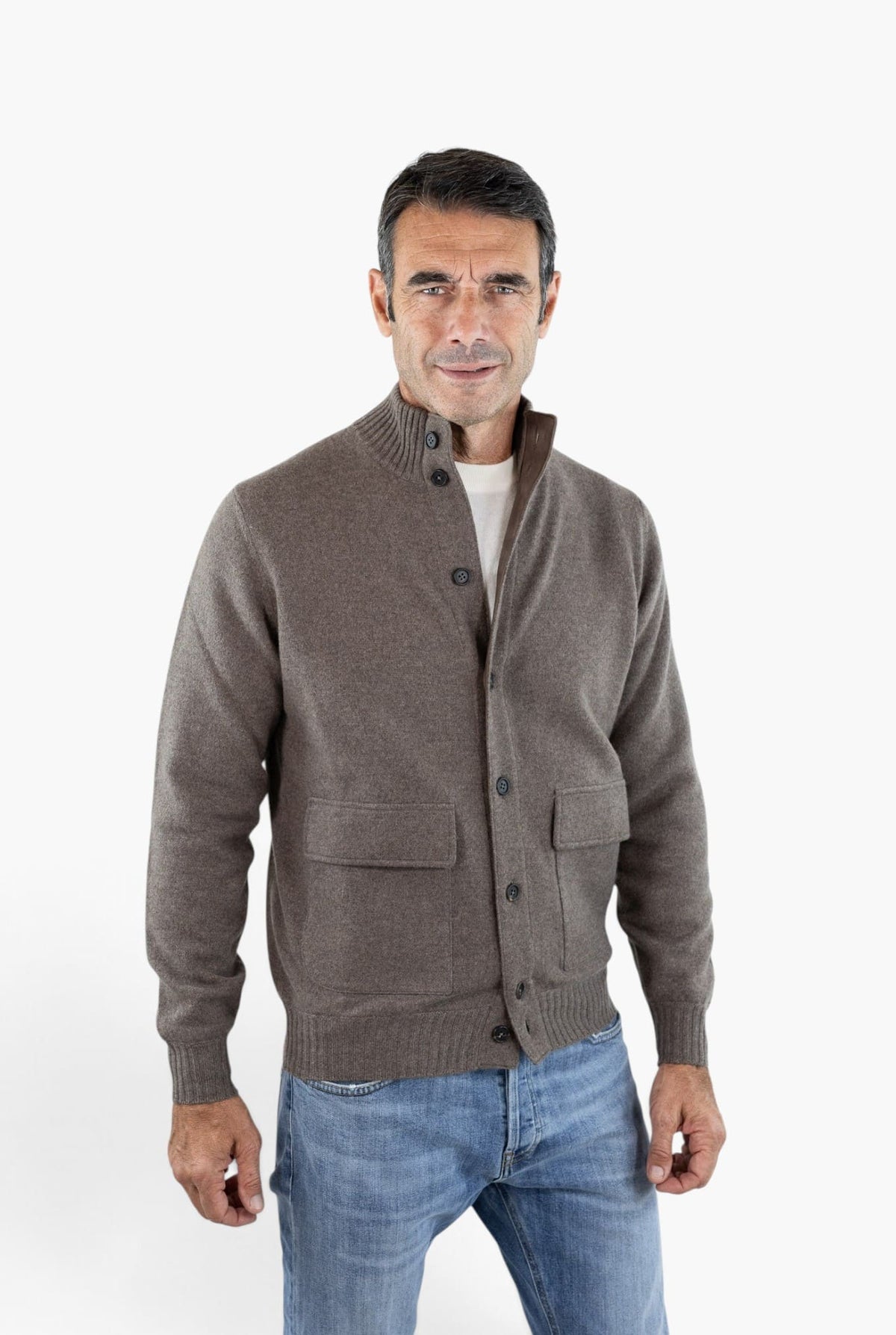 FIORONI Bomber Maglia Peruviano Cashmere Tortora