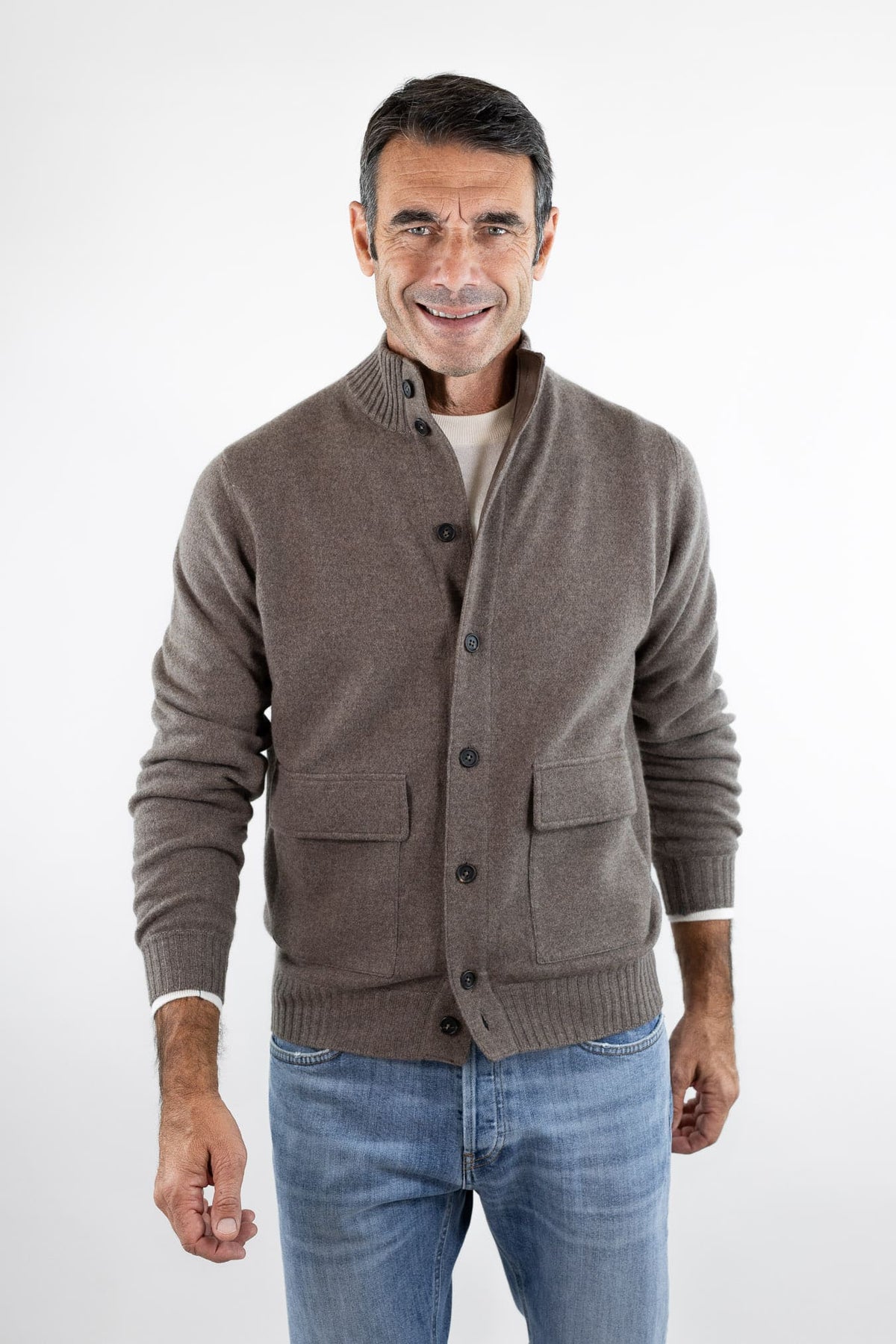 FIORONI Bomber Maglia Peruviano Cashmere Tortora