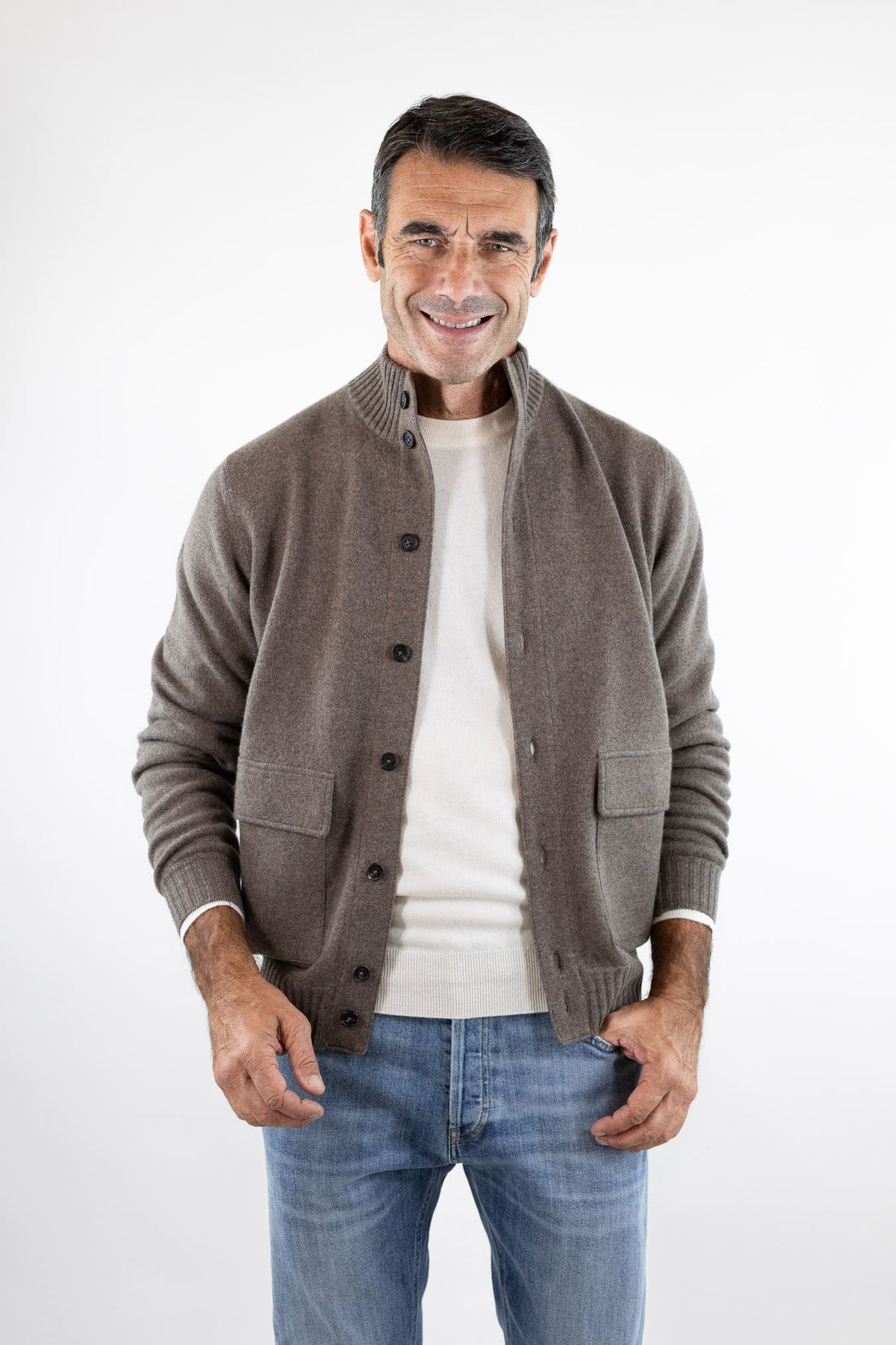 FIORONI Bomber Maglia Peruviano Cashmere Tortora