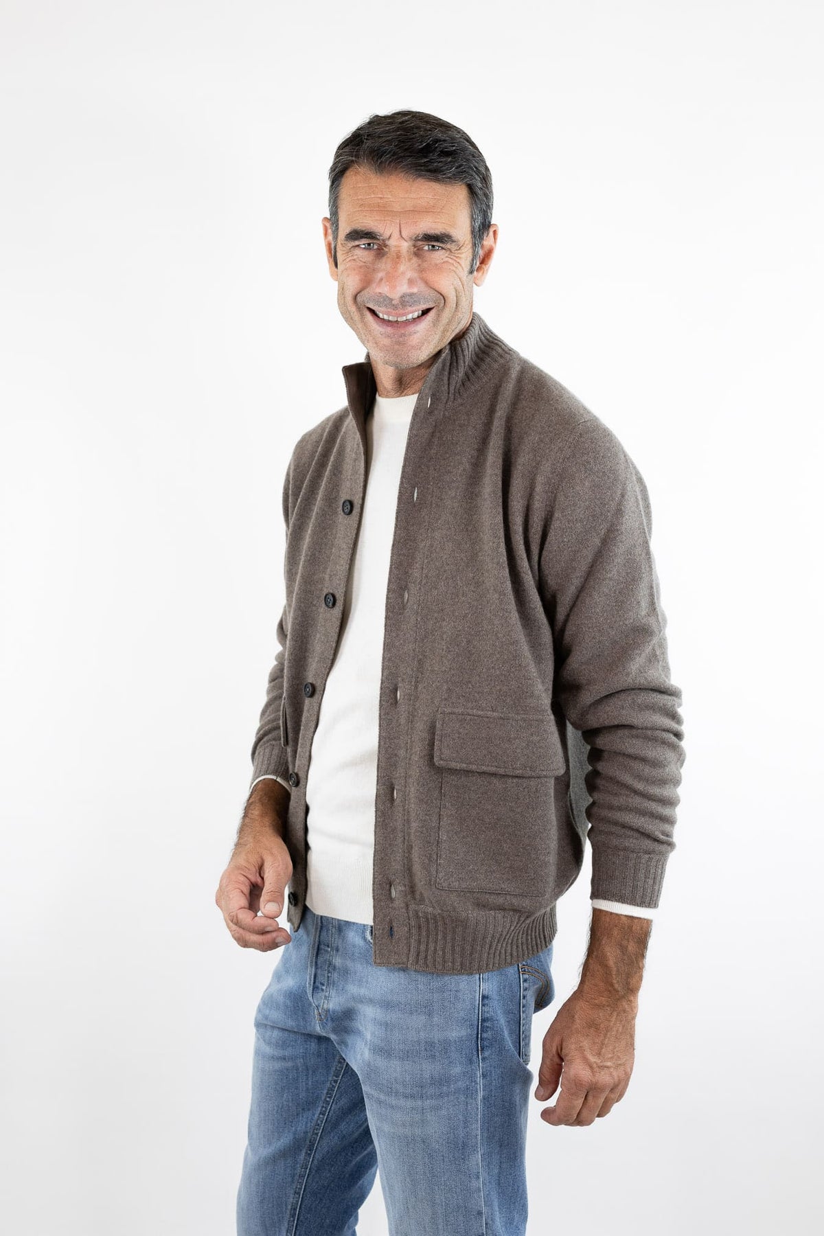 FIORONI Bomber Maglia Peruviano Cashmere Tortora
