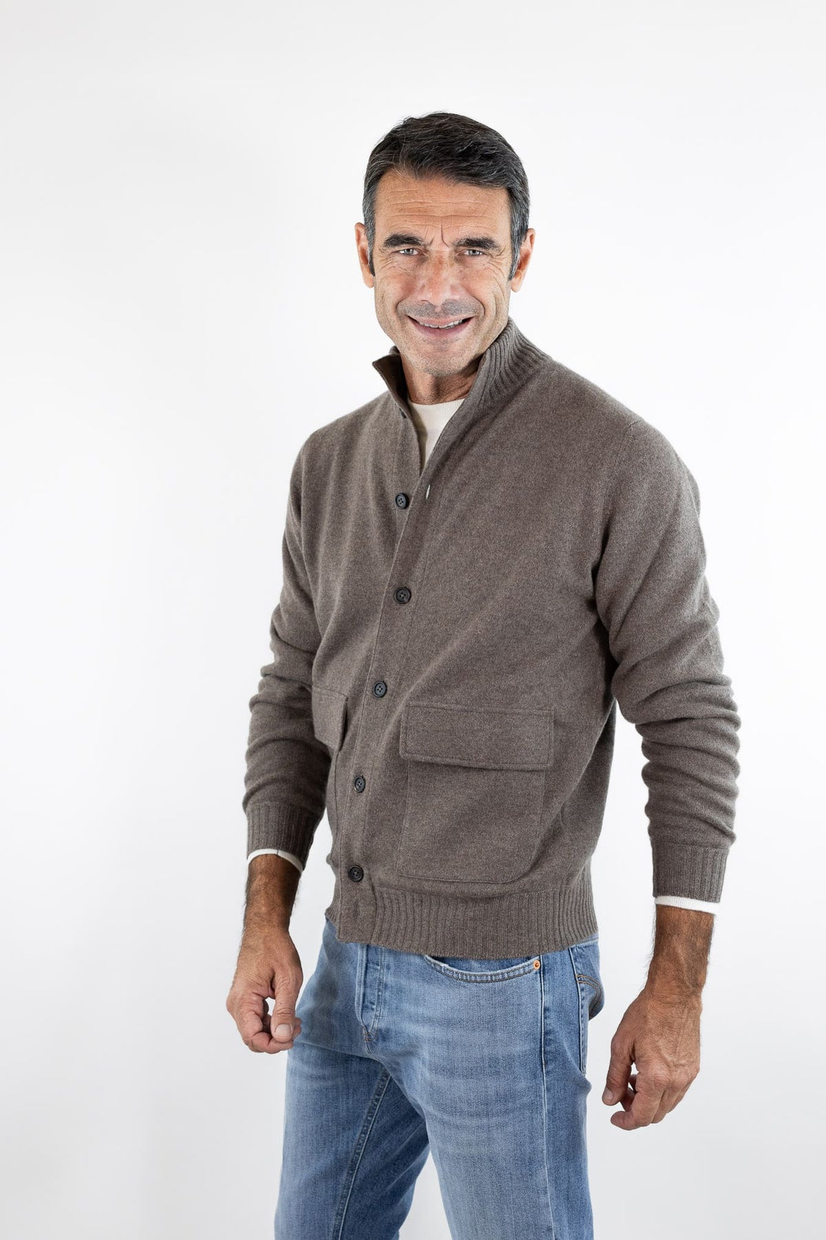 FIORONI Bomber Maglia Peruviano Cashmere Tortora