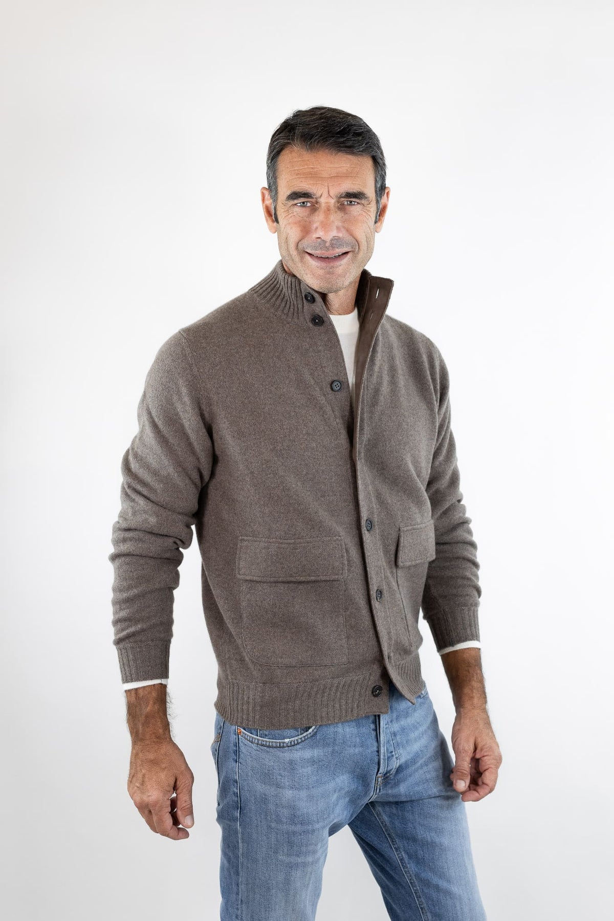 FIORONI Bomber Maglia Peruviano Cashmere Tortora
