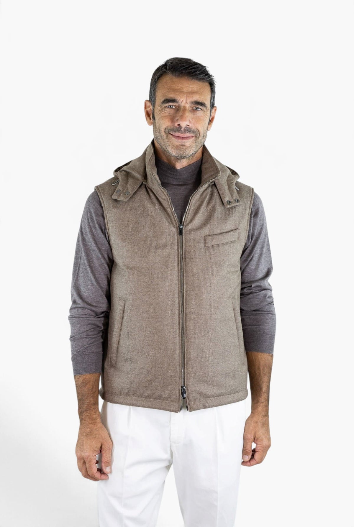 GUARINO Gilet Tessuto Loro Piana Storm System® Beige
