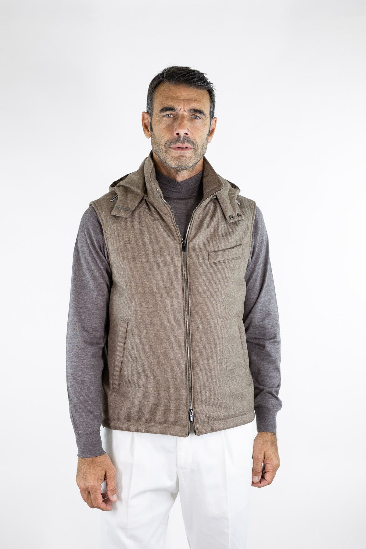 GUARINO Gilet Tessuto Loro Piana Storm System® Beige