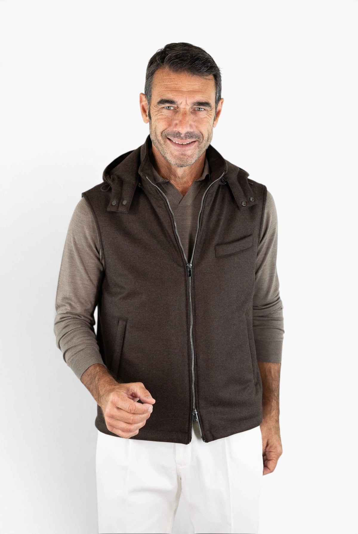 GUARINO Gilet Tessuto Loro Piana Storm System® Moro