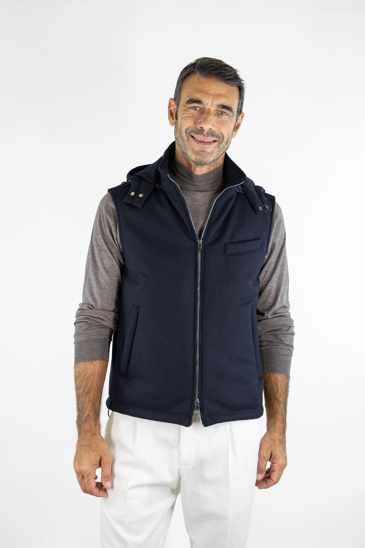 GUARINO Gilet Tessuto Loro Piana Storm System® Blu