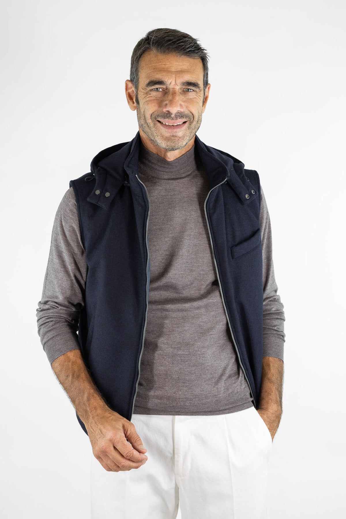 GUARINO Gilet Tessuto Loro Piana Storm System® Blu