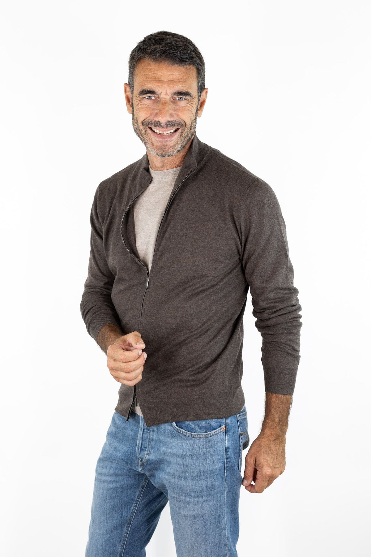 GUARINO Full Zip Cashlight Marrone Yak