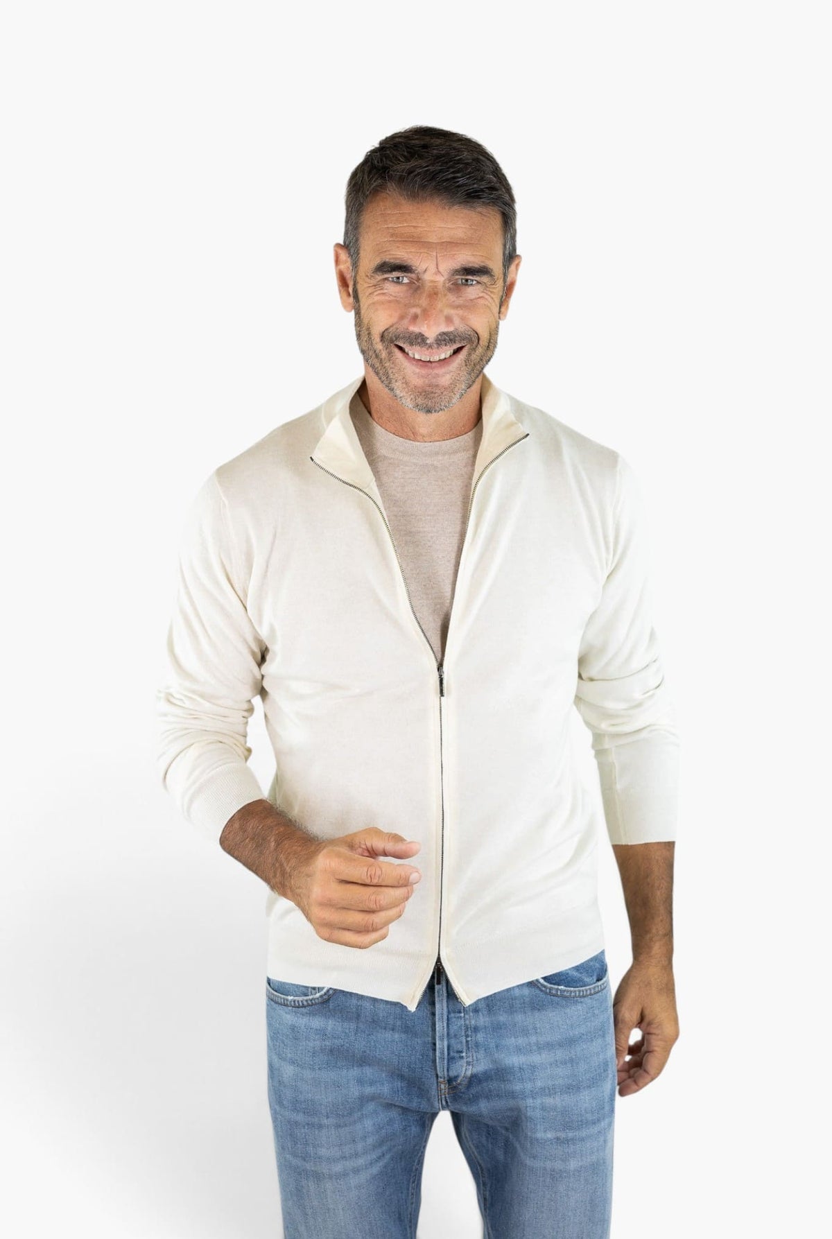 GUARINO Full Zip Cashlight Bianco Panna