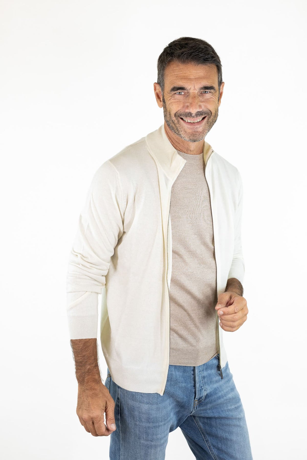 GUARINO Full Zip Cashlight Bianco Panna