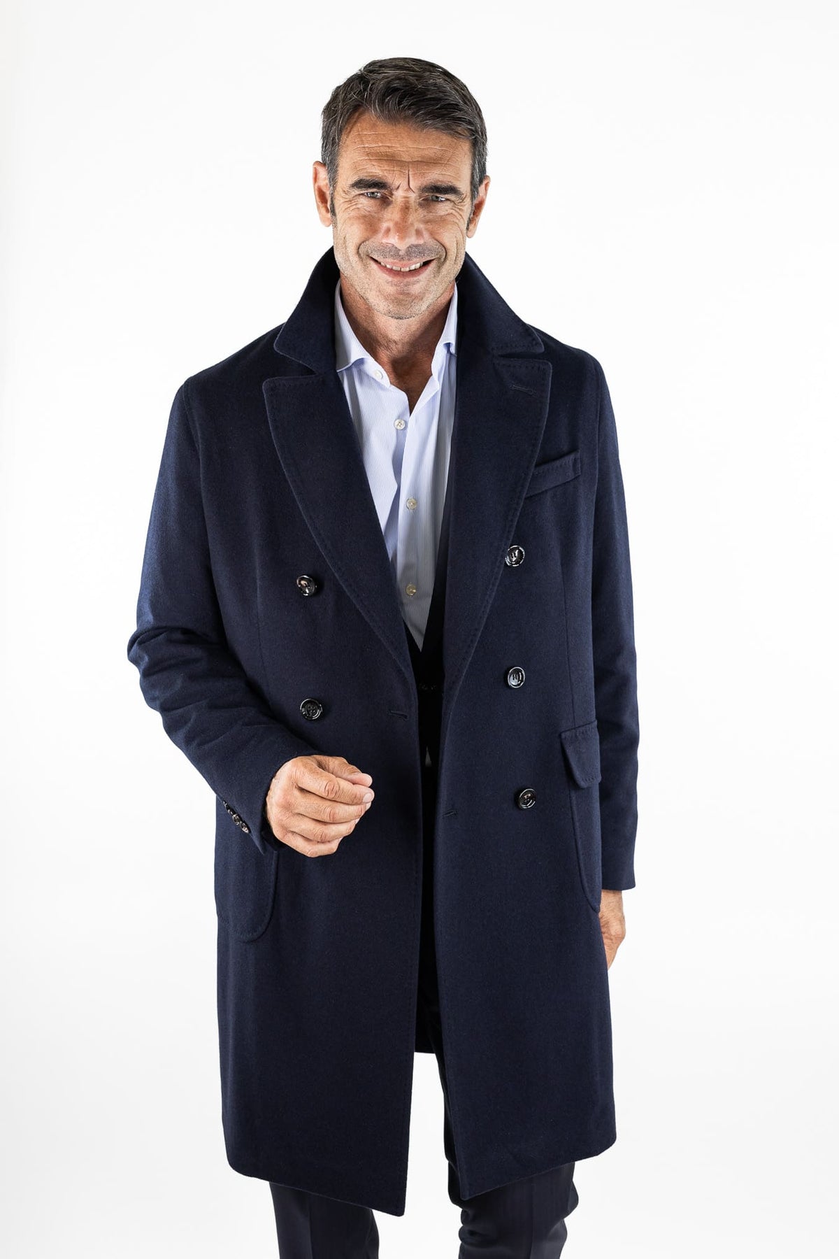 GUARINO Cappotto Doppiopetto Tessuto Loro Piana Blu