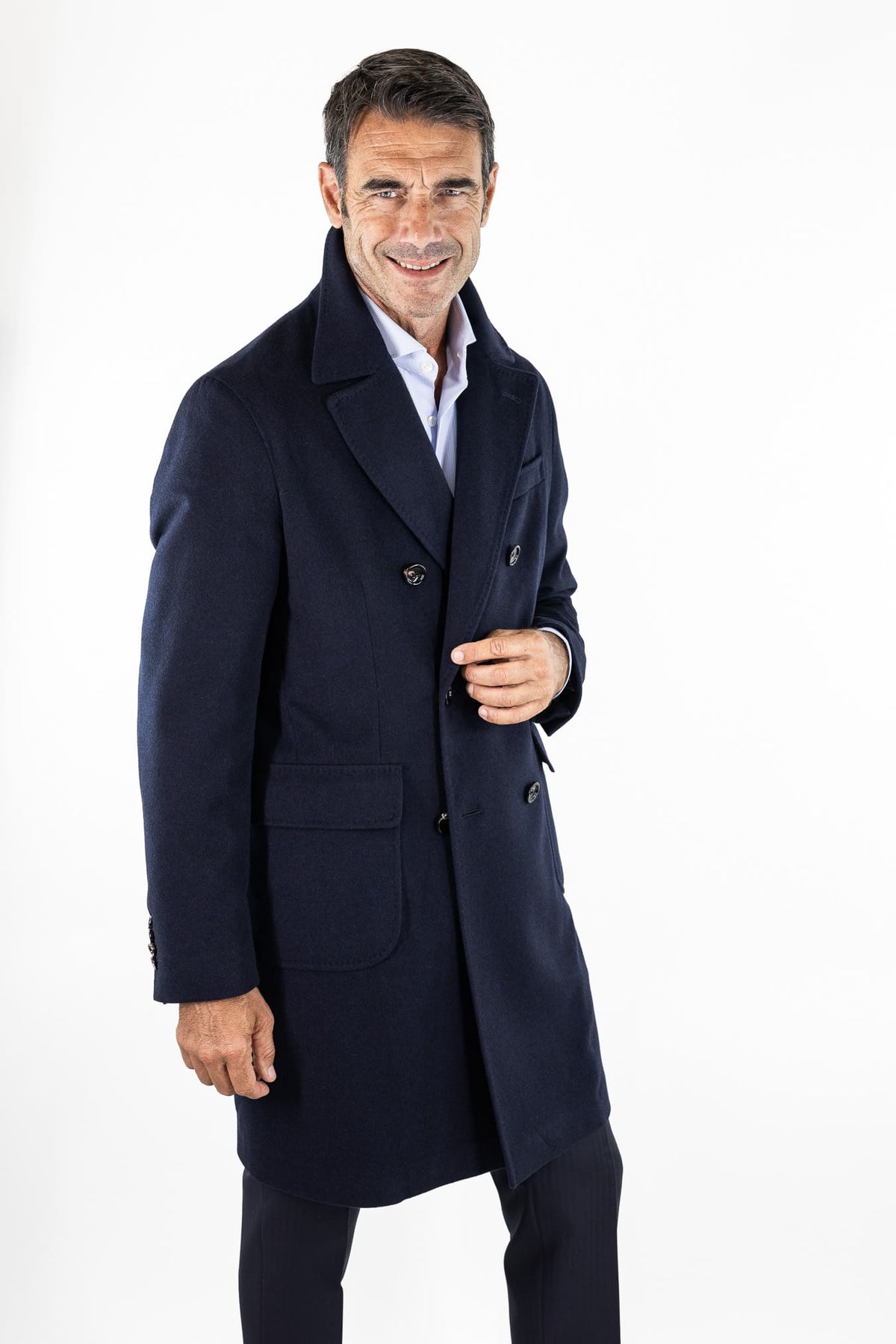 GUARINO Cappotto Doppiopetto Tessuto Loro Piana Blu