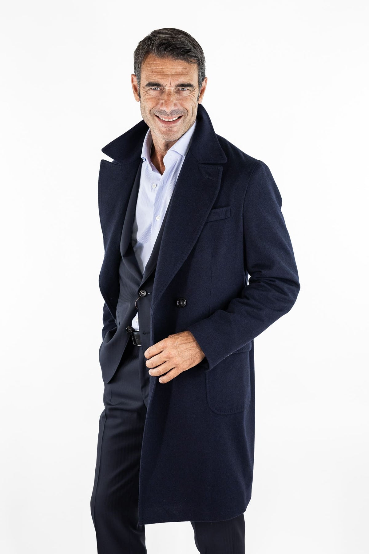 GUARINO Cappotto Doppiopetto Tessuto Loro Piana Blu