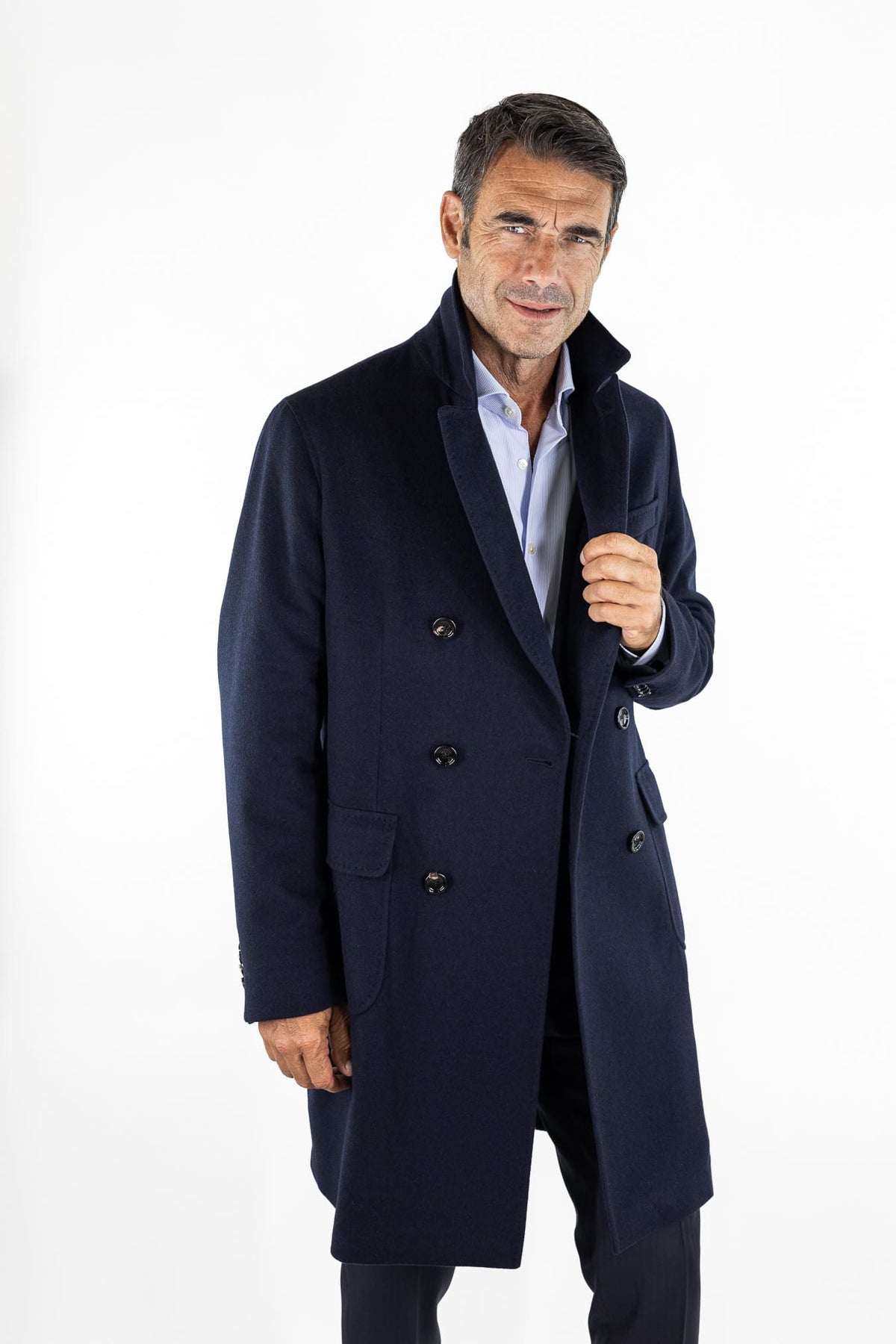 GUARINO Cappotto Doppiopetto Tessuto Loro Piana Blu